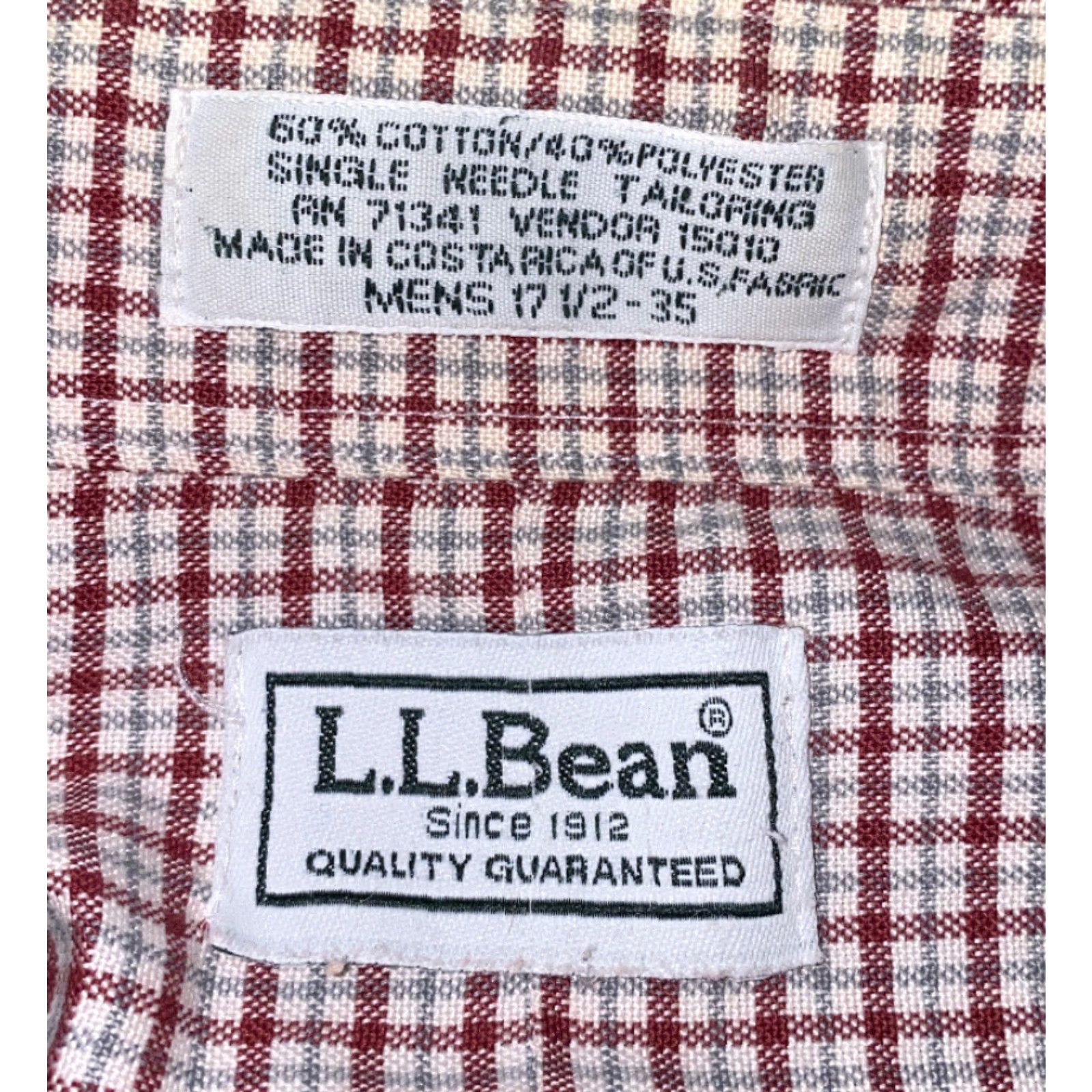 Vintage LL Bean Mens Red/White Checkered Long Sleeve Button Front Shirt 17.5 EUC Size US XXL / EU 58 / 5 - 6 Thumbnail