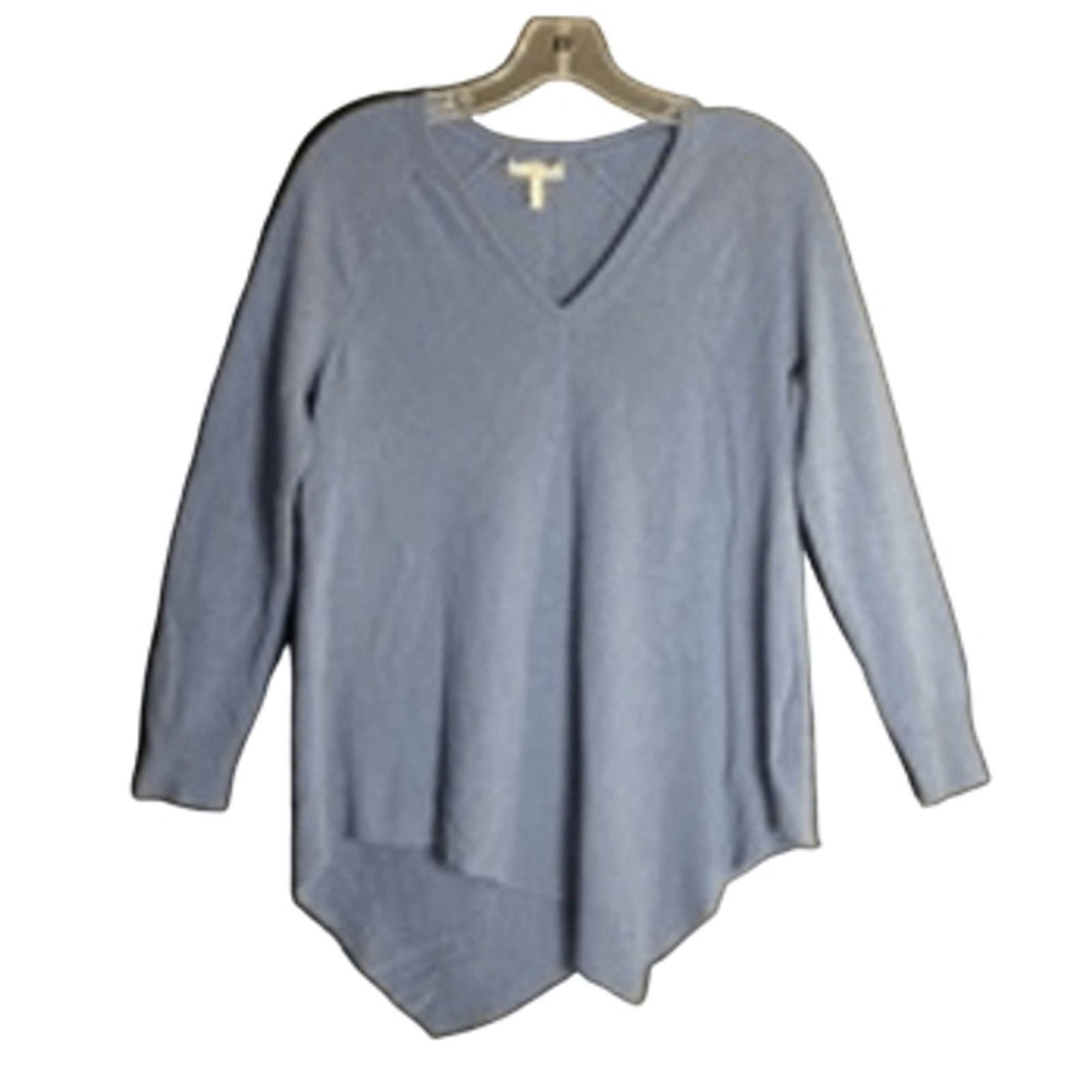 Soft Luxe Minimalist Cozy Cashmere Blue V-Neck Sweater Joie