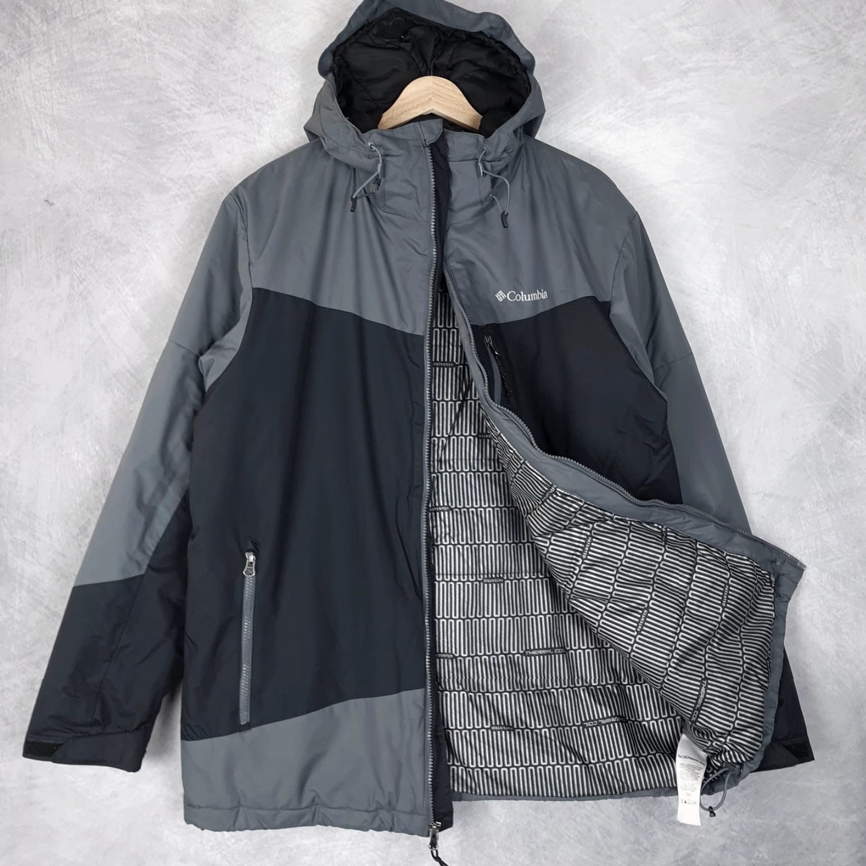 Vintage Columbia Jacket Mens Large Gray Hooded Insulated Thermal Coil Parka Zipper Pockets Stand-Up Collar Mid-Length Size US L / EU 52-54 / 3 - 2 Thumbnail
