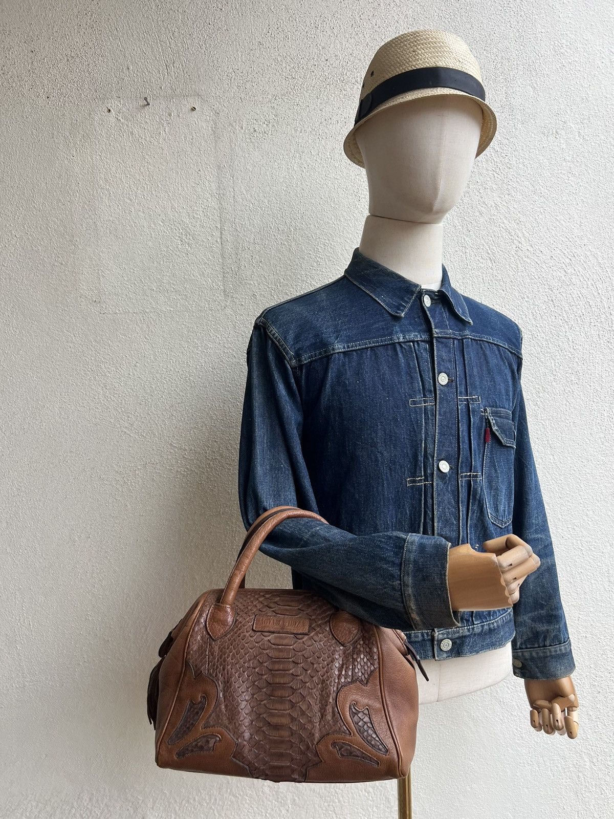 Leather Vintage Ibiza Japan Patina Python Snake Leather Doctor Bag Size ONE SIZE - 2 Thumbnail
