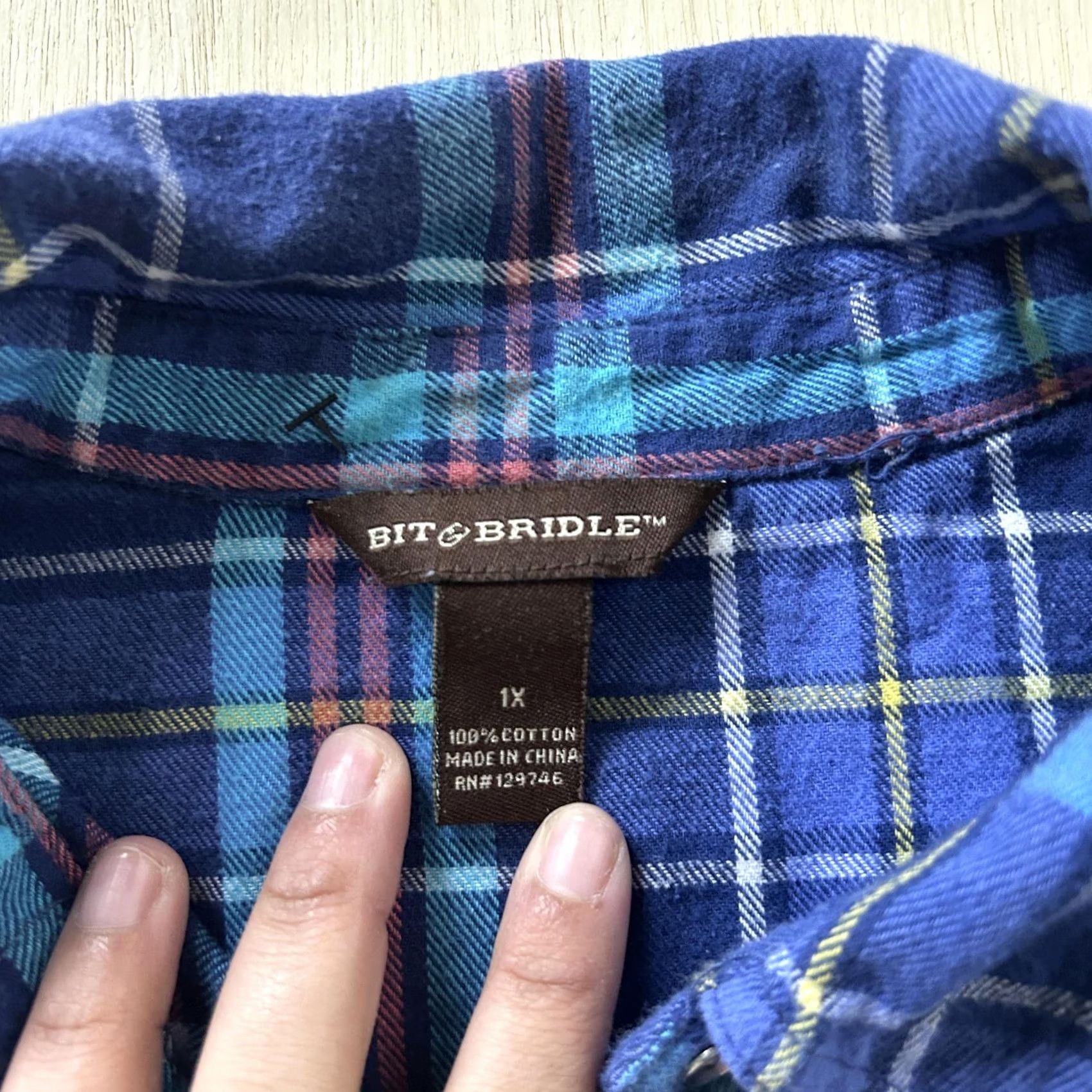 Vintage Bit & Bridle Shirt Womens 1X Blue Plaid Button-Up Long Sleeve Top Casual Flannel Size XL / US 12-14 / IT 48-50 - 2 Thumbnail