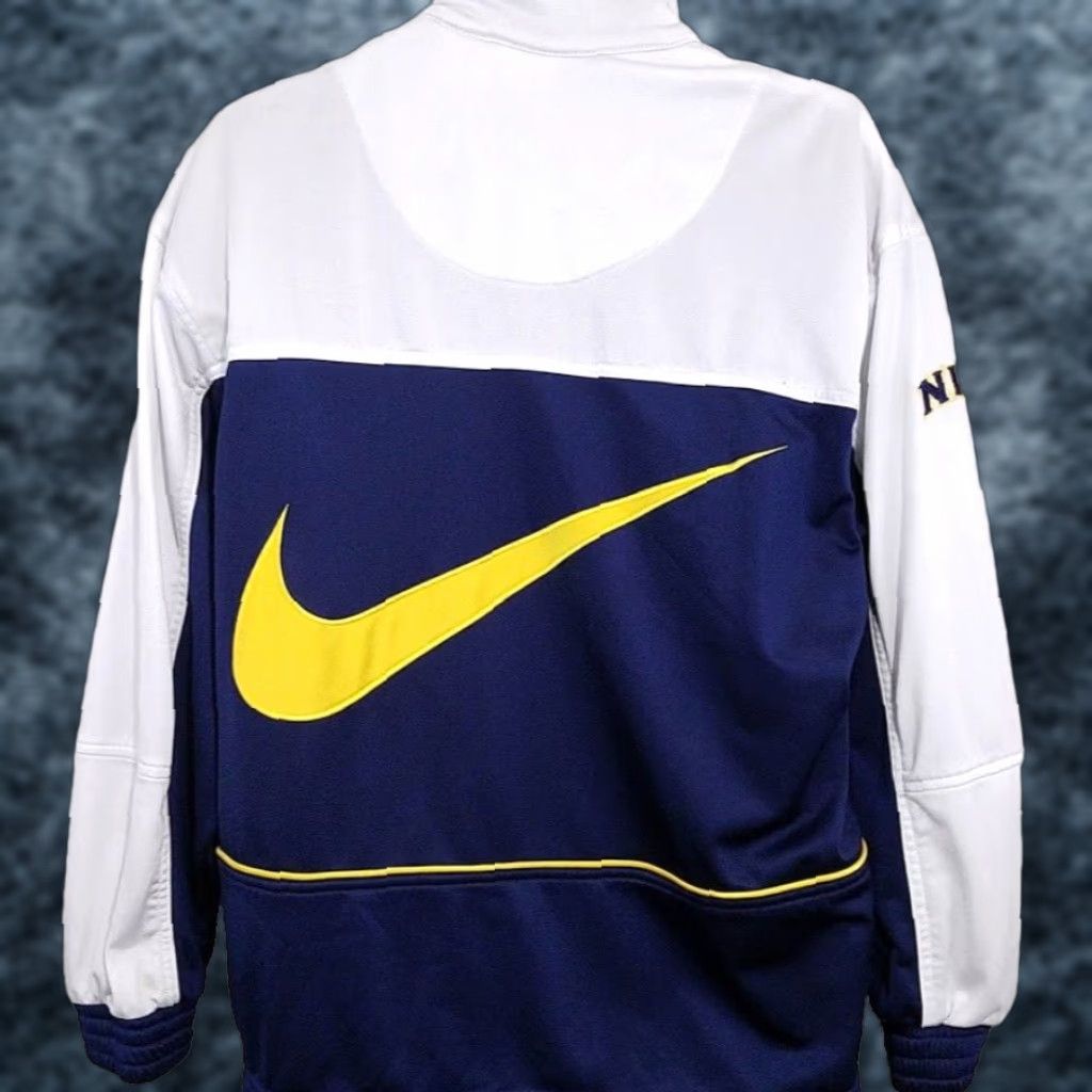 Nike VINTAGE Nike Jacket Mens Size S Blue 90s Jumbo Swoosh Spell Out White Tag Track jacket Size US S / EU 44-46 / 1 - 1 Thumbnail