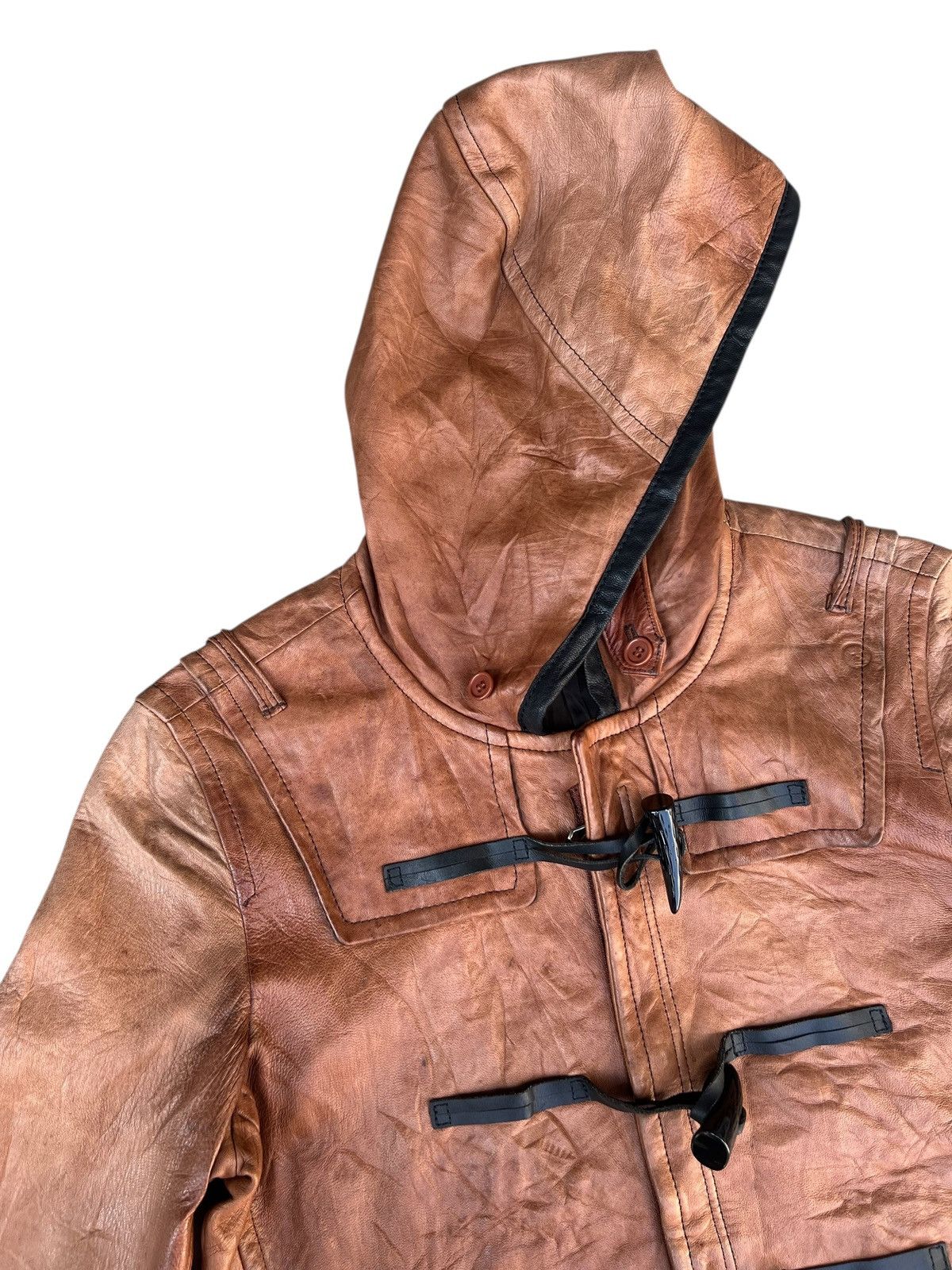 Ekam Haruf Japan Patina Sheepskin Leather Hoodie Toggle Jacket Size US M / EU 48-50 / 2 - 6 Thumbnail