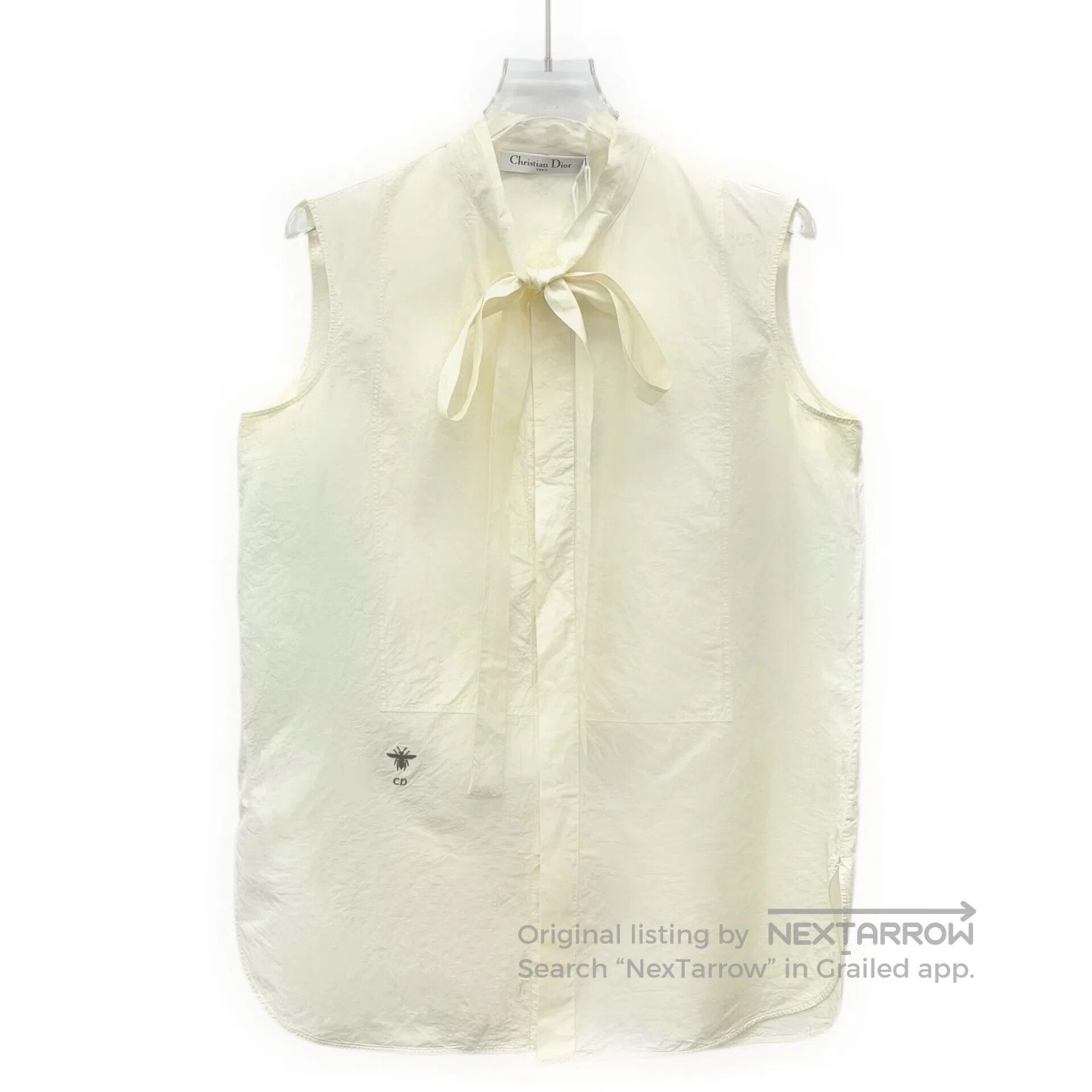 Dior Dior Beige Embroidered Bee Silkworm Silk Tie Bow No Sleeve Size XXS / US 00 / IT 34 - 1 Thumbnail