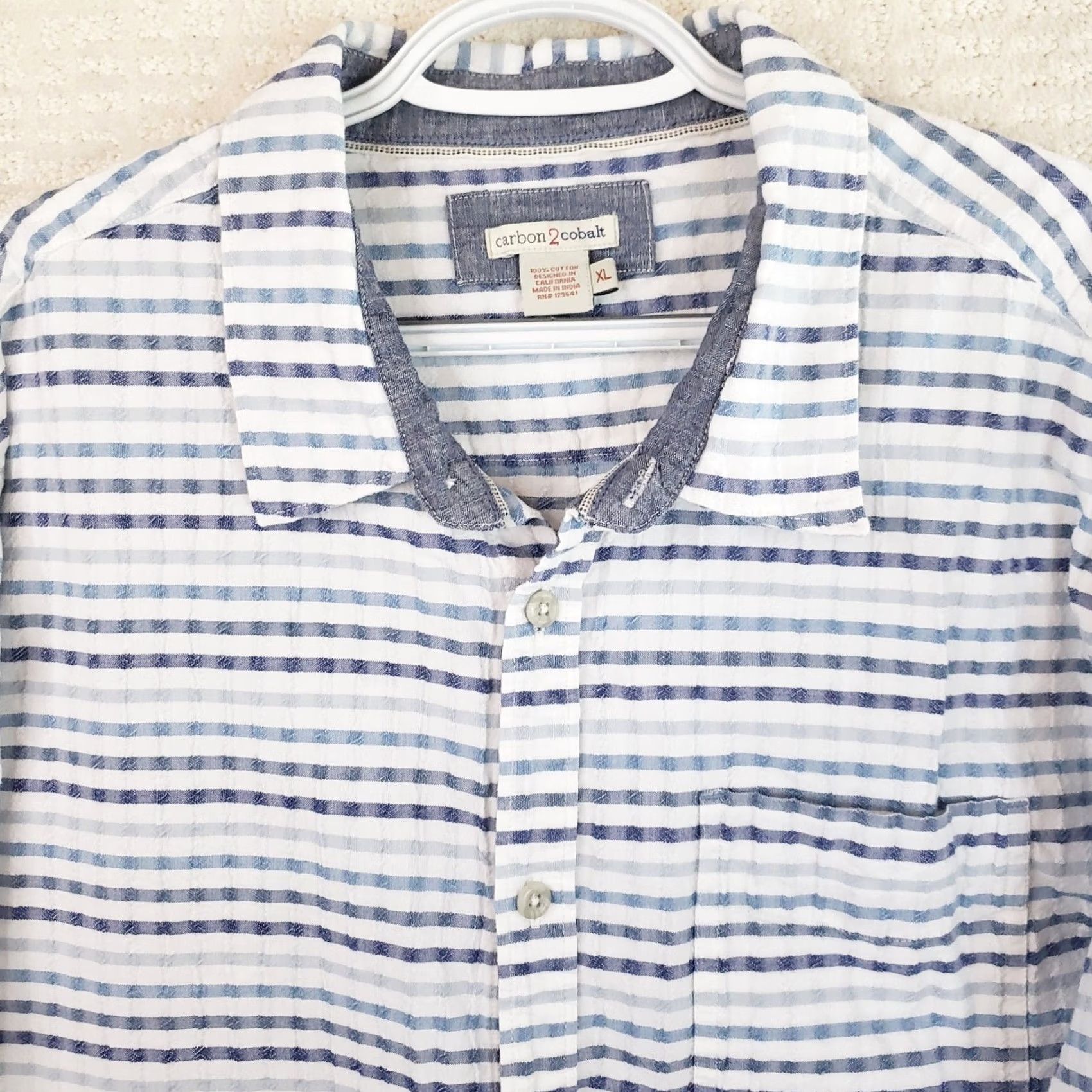 Carbon2Cobalt Carbon 2 Cobalt Shirt Mens XL White Multi-Blue Striped Button Up Long Sleeve Casual Workwear Size US XL / EU 56 / 4 - 3 Thumbnail