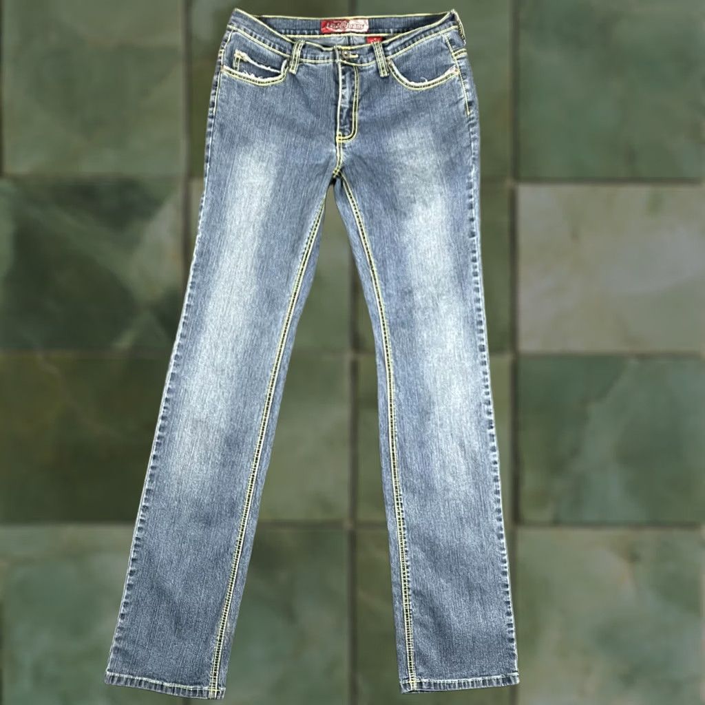 Vintage Lazer Jeans Womens 9 Blue Straight Low Rise Embroidered Pockets Stretch Denim Jeans Slim Straight Footwear: 5-Pocket Design Girls? Size 30" / US 8 / IT 44 - 1 Thumbnail