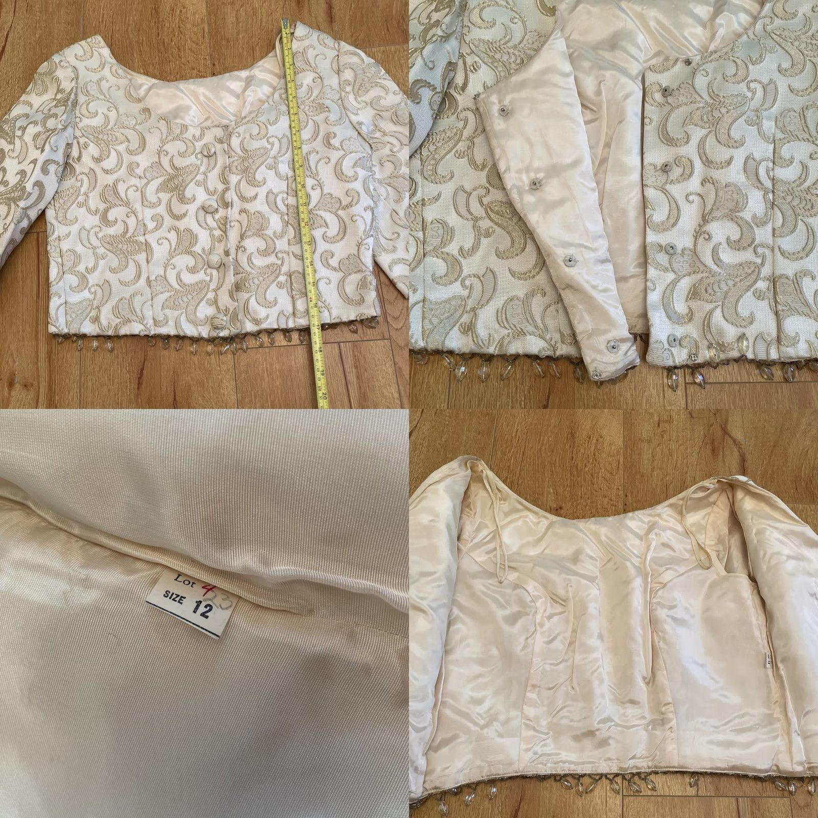 Vintage VINTAGE Cream Bead Fringe Floral Brocade Metallic Crop Top Size 12 Button Up Back Womens Eveningwear 1990s Ivory Size XL / US 12-14 / IT 48-50 - 8 Thumbnail