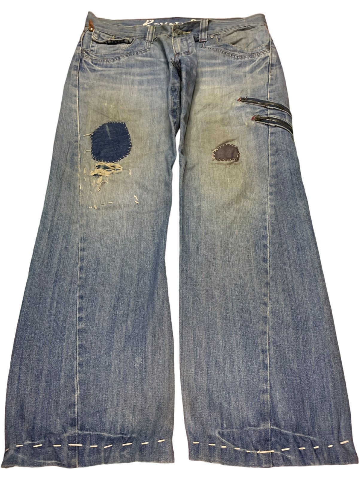 Japanese Brand SALES🔥Vintage Japanese Brand Mud Wash Patched Baggy Jeans Size US 35 - 1 Thumbnail