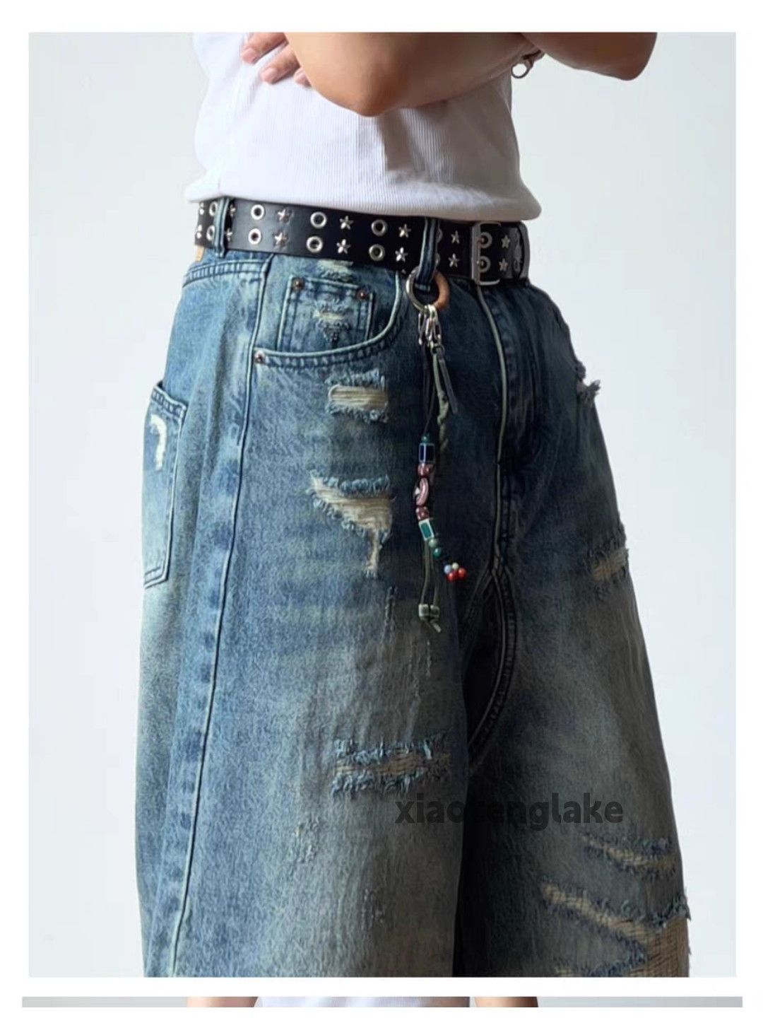Jean xz wide Leg loose baggy skate hiphop ripped jeans Size US 28 / EU 44 - 7 Thumbnail