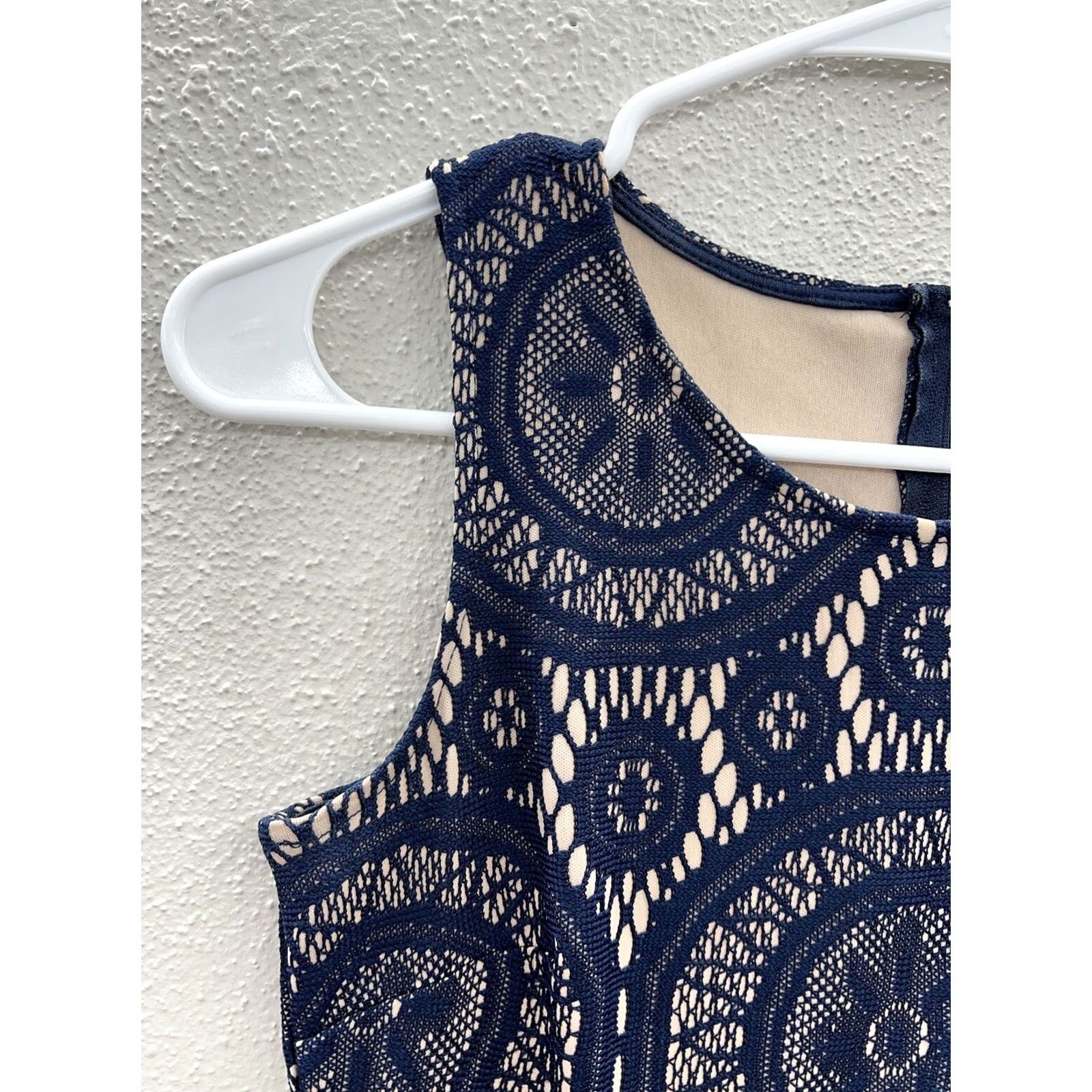 Vintage Womens Wants & Needs Navy Sleeveless Lace Dress XS Short A-Line Geometric Pattern Dress Women Size XS / US 0-2 / IT 36-38 - 4 Thumbnail