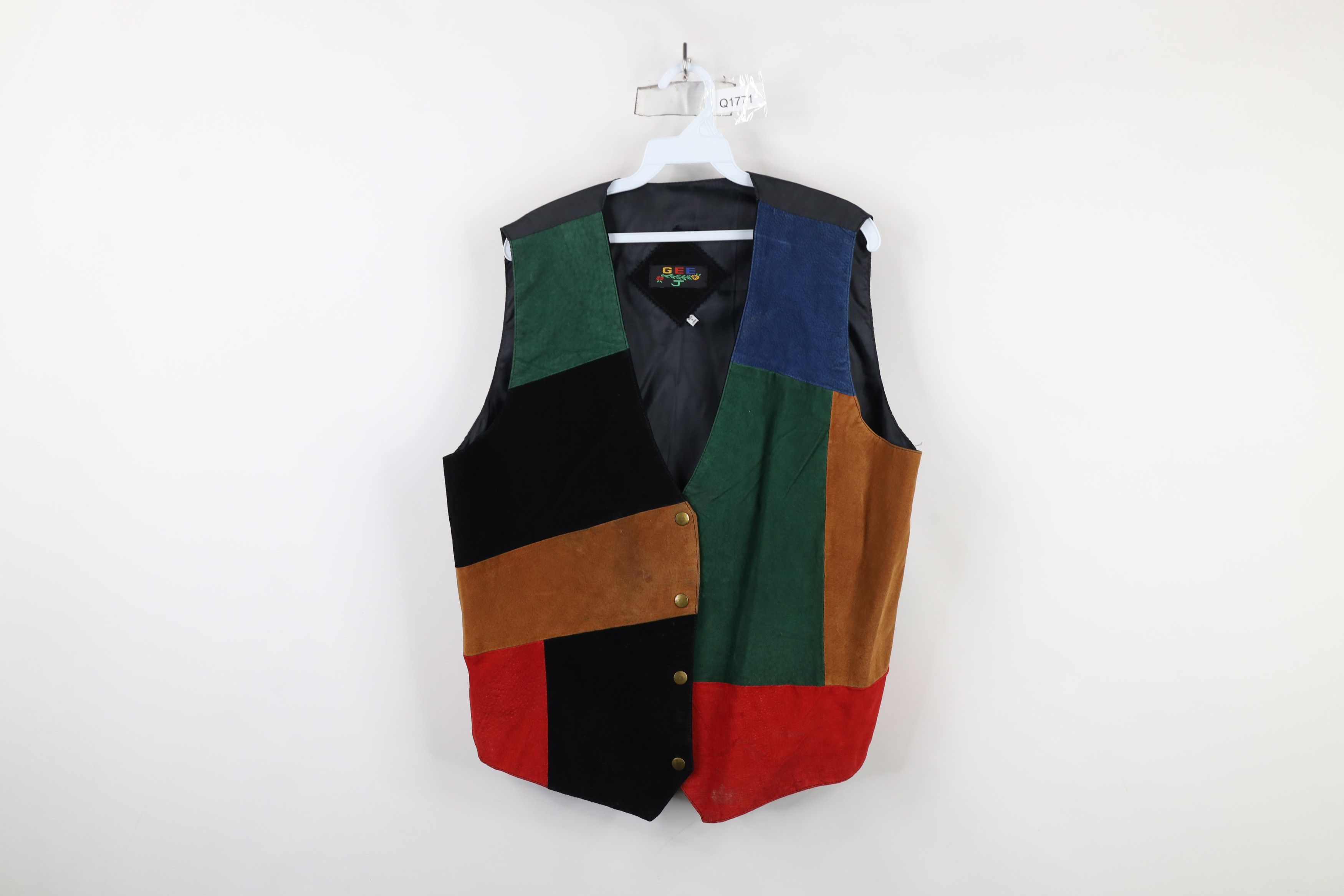 Vintage Vintage 90s Streetwear Rainbow Checkered Suede Leather Vest Size XL / US 12-14 / IT 48-50 - 1 Thumbnail