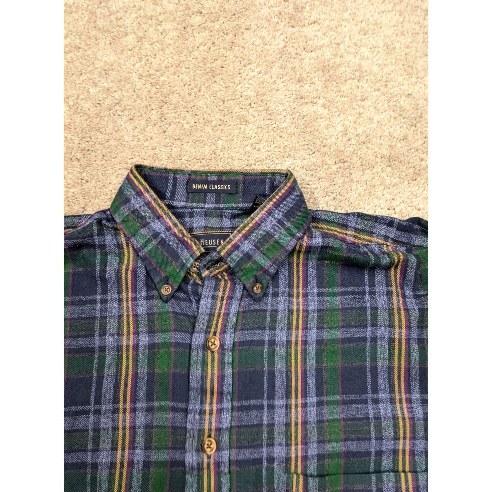 Van Heusen VINTAGE Van Heusen Shirt Mens Medium Blue Button Cotton Denim 80s 90 Classic NWT Size US M / EU 48-50 / 2 - 4 Thumbnail