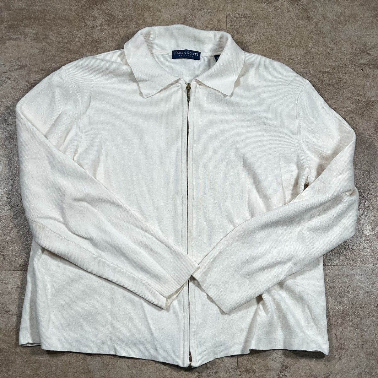 Other Karen Scott Cardigan Womens Petite Large PL Collared Zip Up Size L / US 10 / IT 46 - 1 Thumbnail
