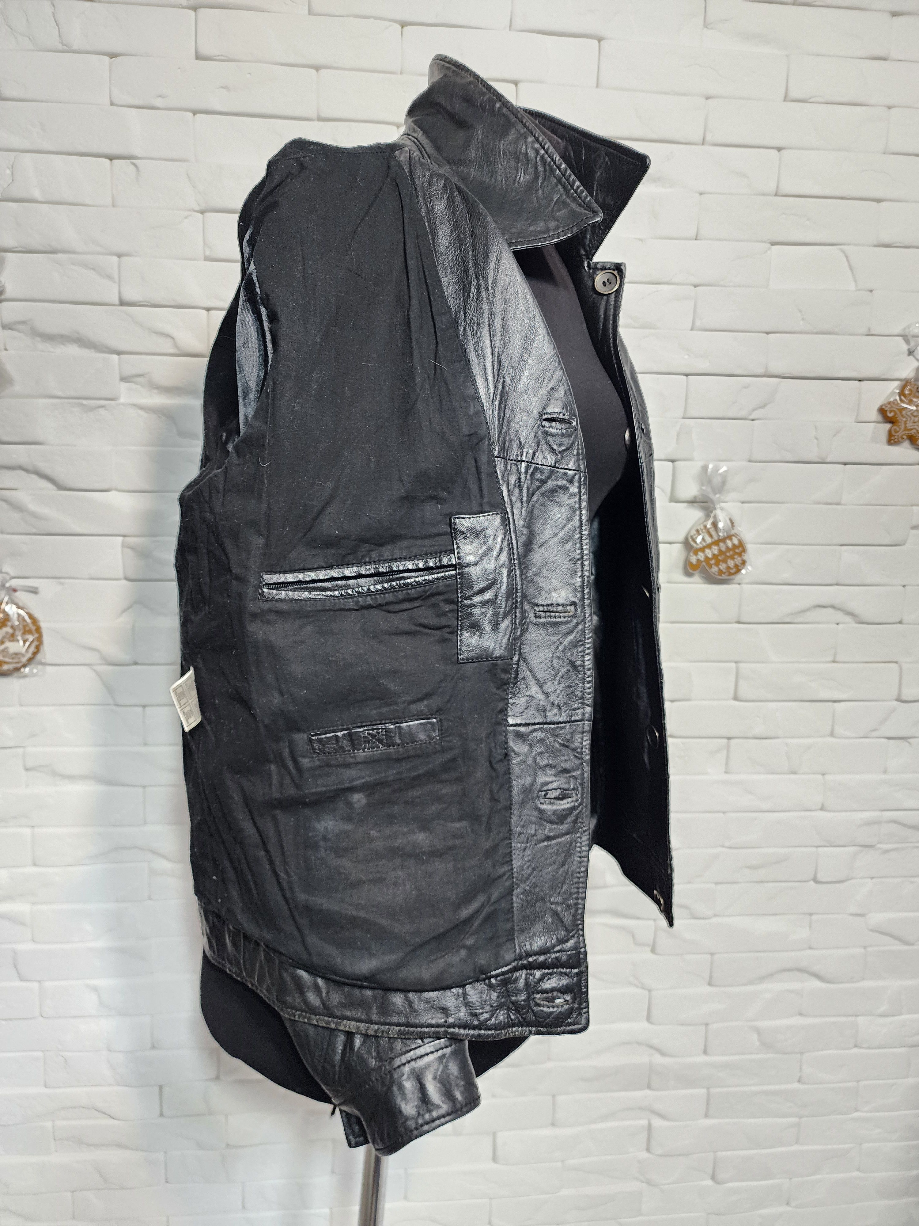 Other Men's Black Genuine Leather Jacket: Button Up Style, Pockets Size US L / EU 52-54 / 3 - 10 Thumbnail