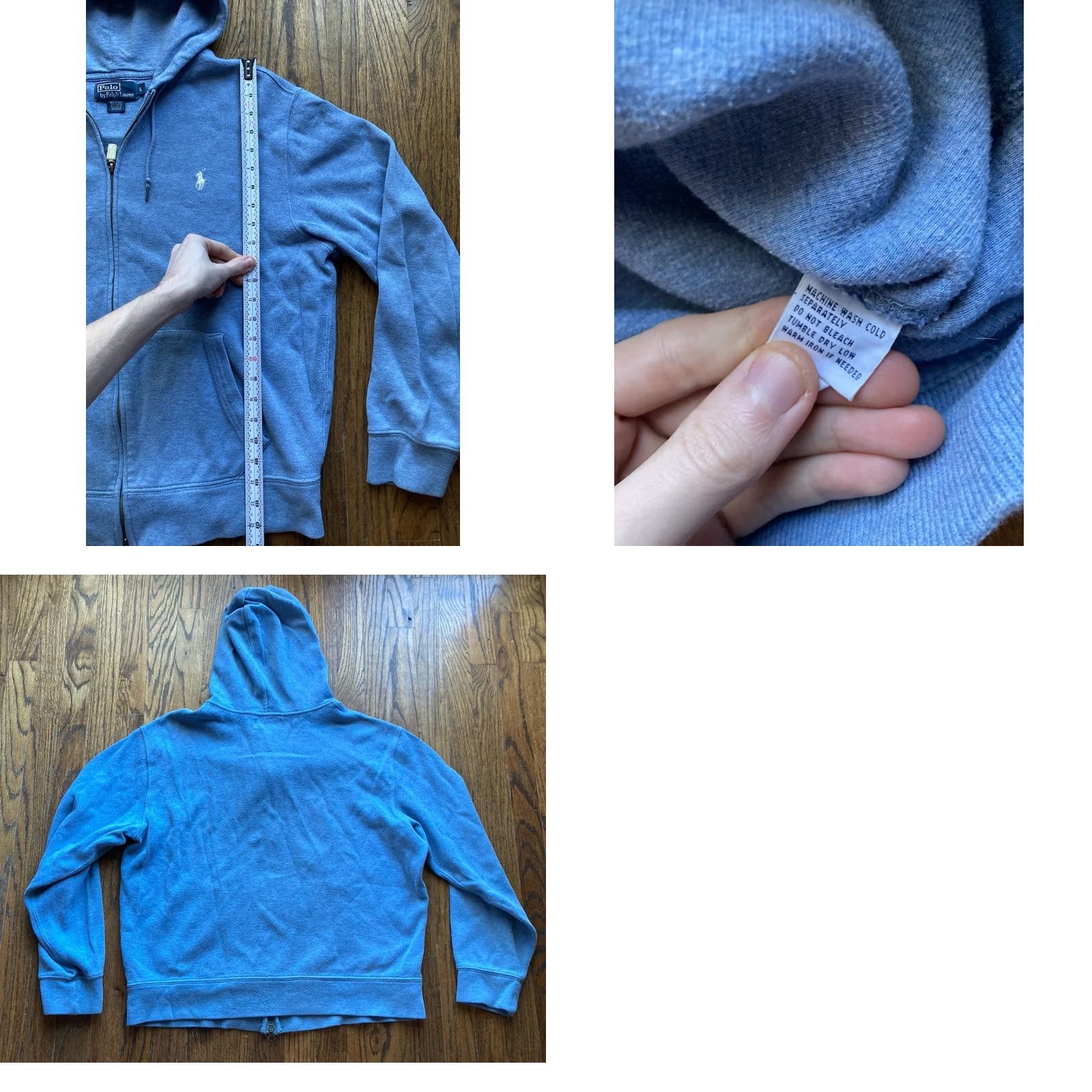 Polo Ralph Lauren VINTAGE Polo Ralph Lauren Hoodie Mens Large Full Zip Hooded Light Blue Knit Size US L / EU 52-54 / 3 - 8 Thumbnail
