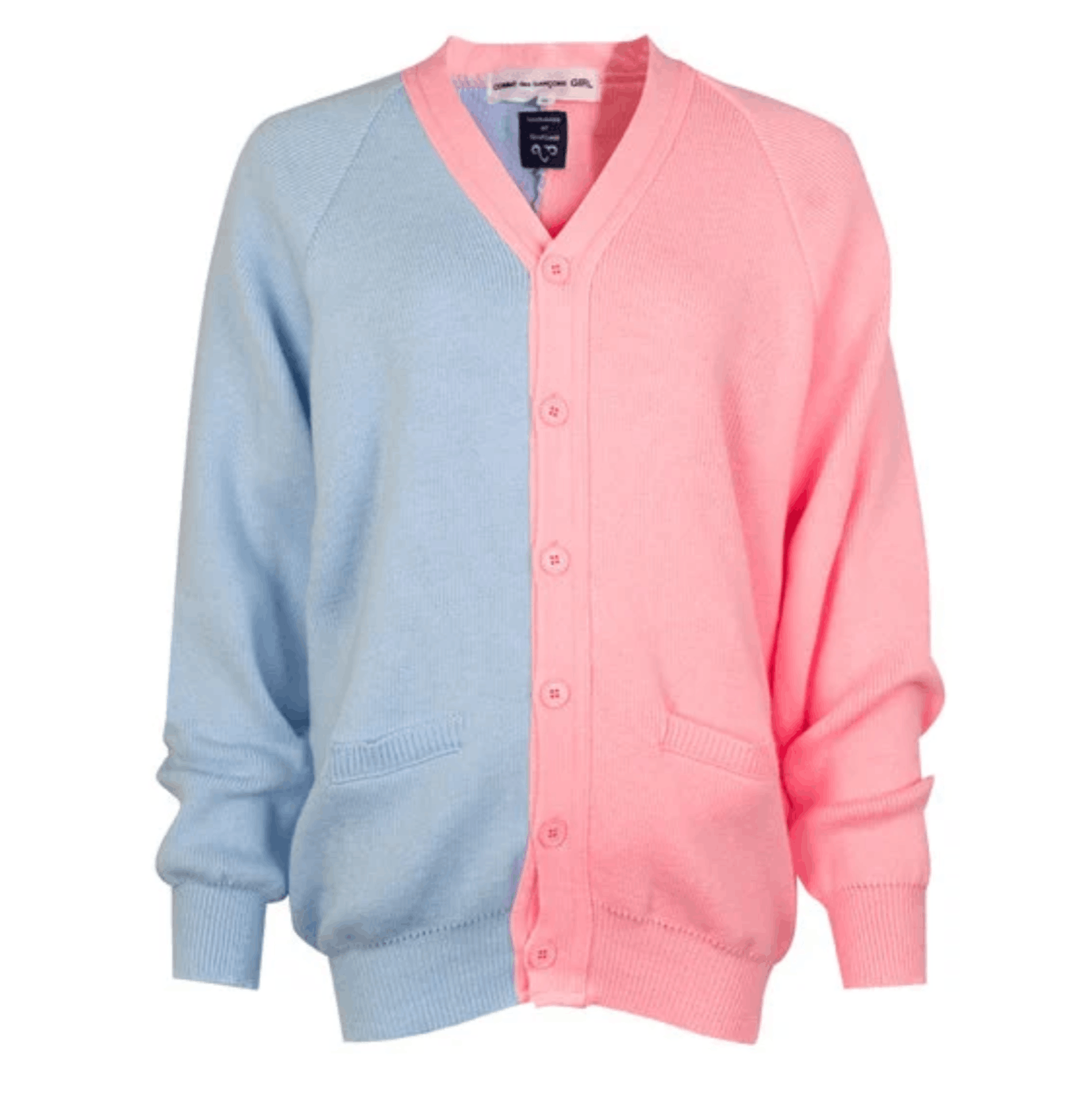 image of Comme Des Garcons Pink Blue Two Tone Cardigan Large in Blue/Pink, Women's