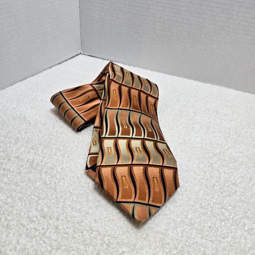 Covington Men's Covington Brown Beige Geometric All Silk Tie One Size Size ONE SIZE - 1 Thumbnail