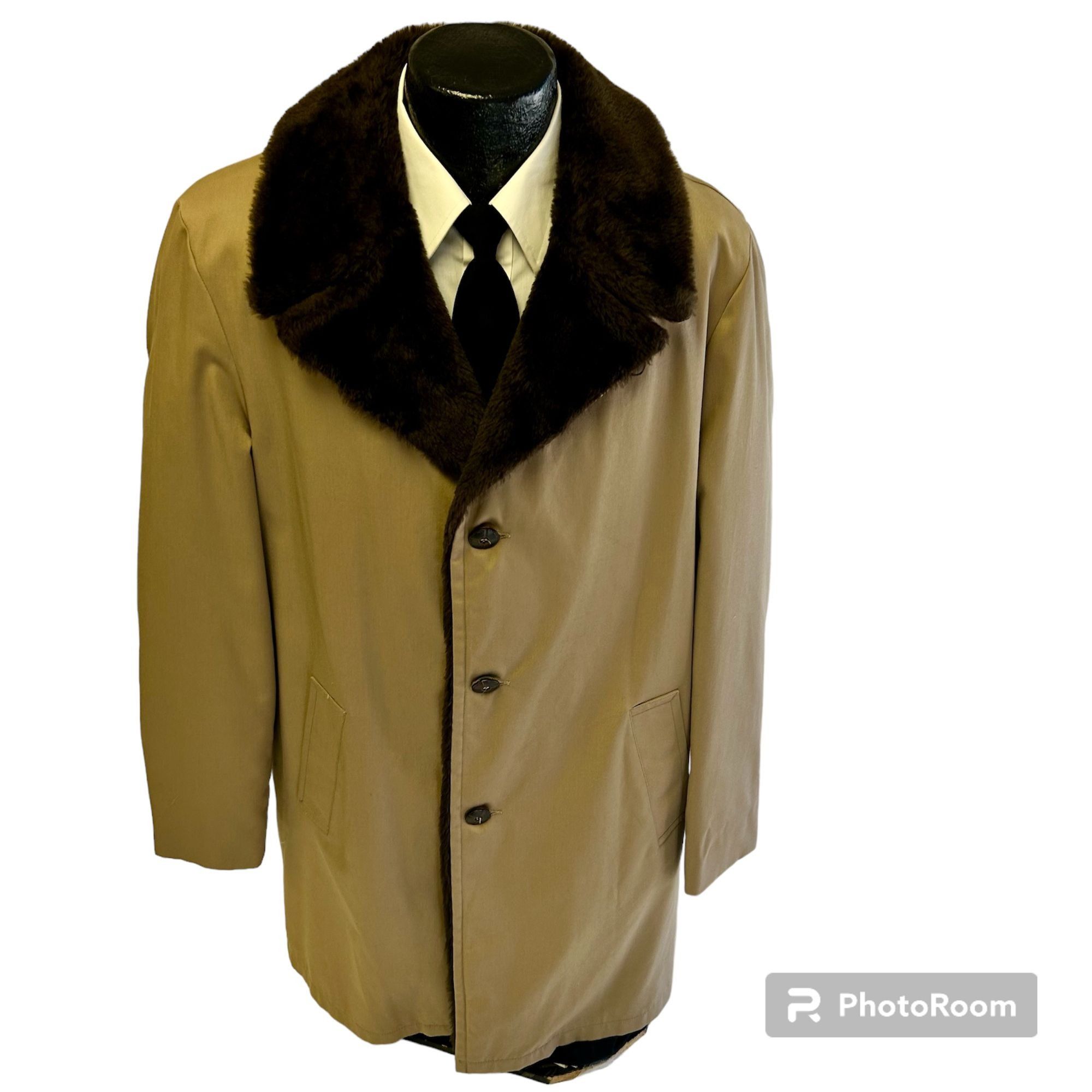 Image of Unkwn 70’S Beige Tan 1/2 Trench Coat Fleece Lined Overcoat Jacket, Men's (Size XL)