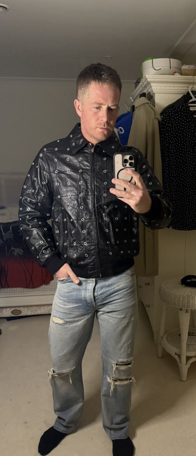 Celine $7k 🤑 FW22 Celine studded eyelet patchwork blouson jacket Size US M / EU 48-50 / 2 - 6 Thumbnail