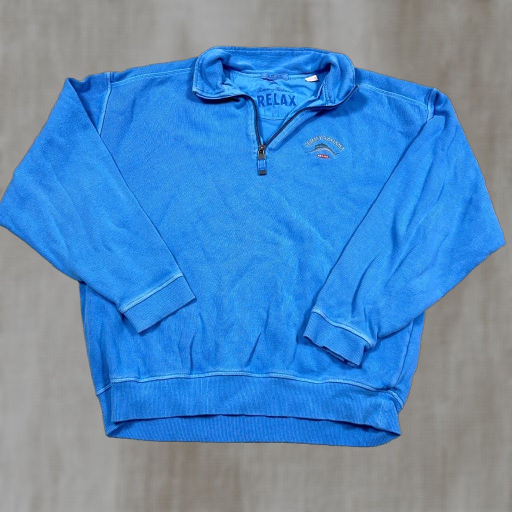 Tommy Bahama Tommy Bahama Sweater Men Large Light Blue Pullover 1/4 Zip Knit Pullover Casual Classic Relaxed Mens Knit-Sweater Blue Size L Size US L / EU 52-54 / 3 - 1 Thumbnail