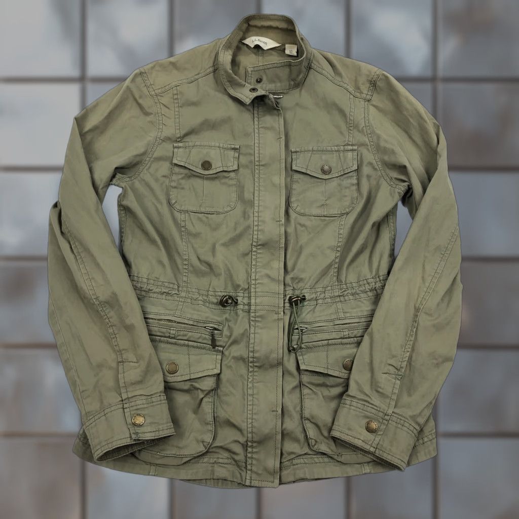 Vintage L.L.Bean Women's XS Regular Olive Green Cotton Blend Utility Safari Jacket Size XS / US 0-2 / IT 36-38 - 1 Thumbnail