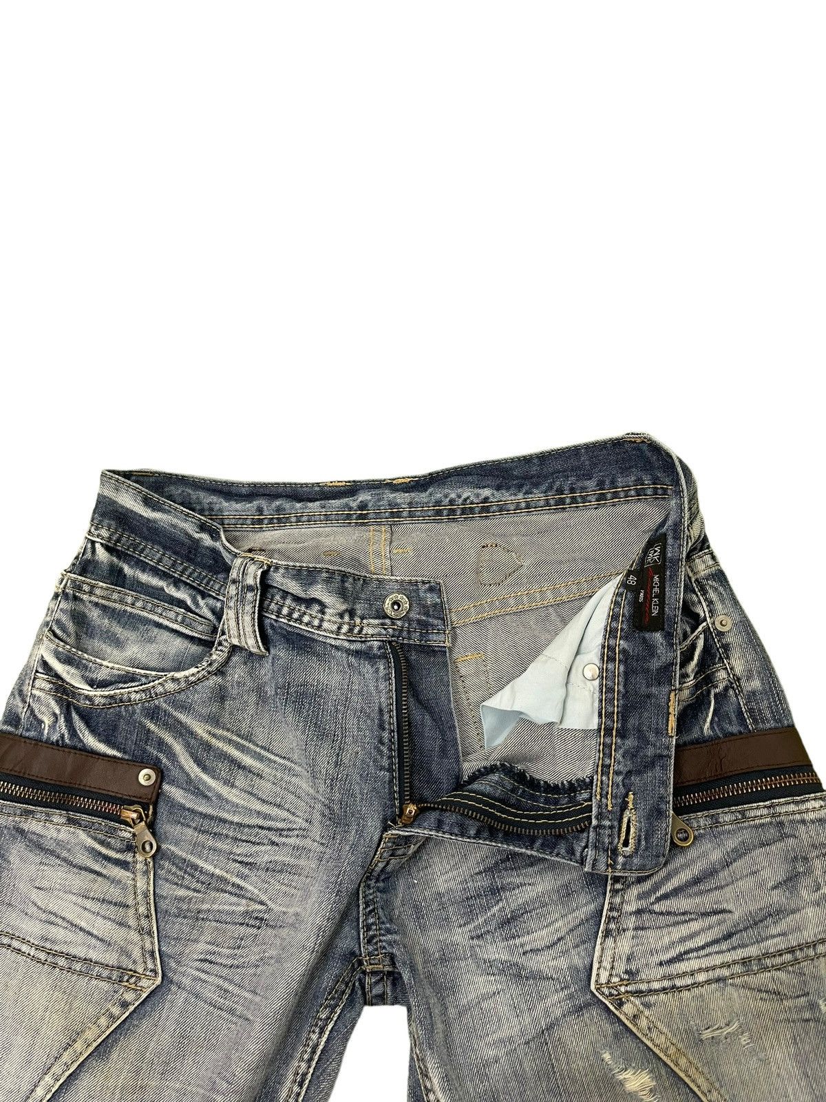 Japanese Brand Flare Jeans Michel Klein Distres Low Rise Boot Cut 8🟦6 Size US 31 - 11 Thumbnail