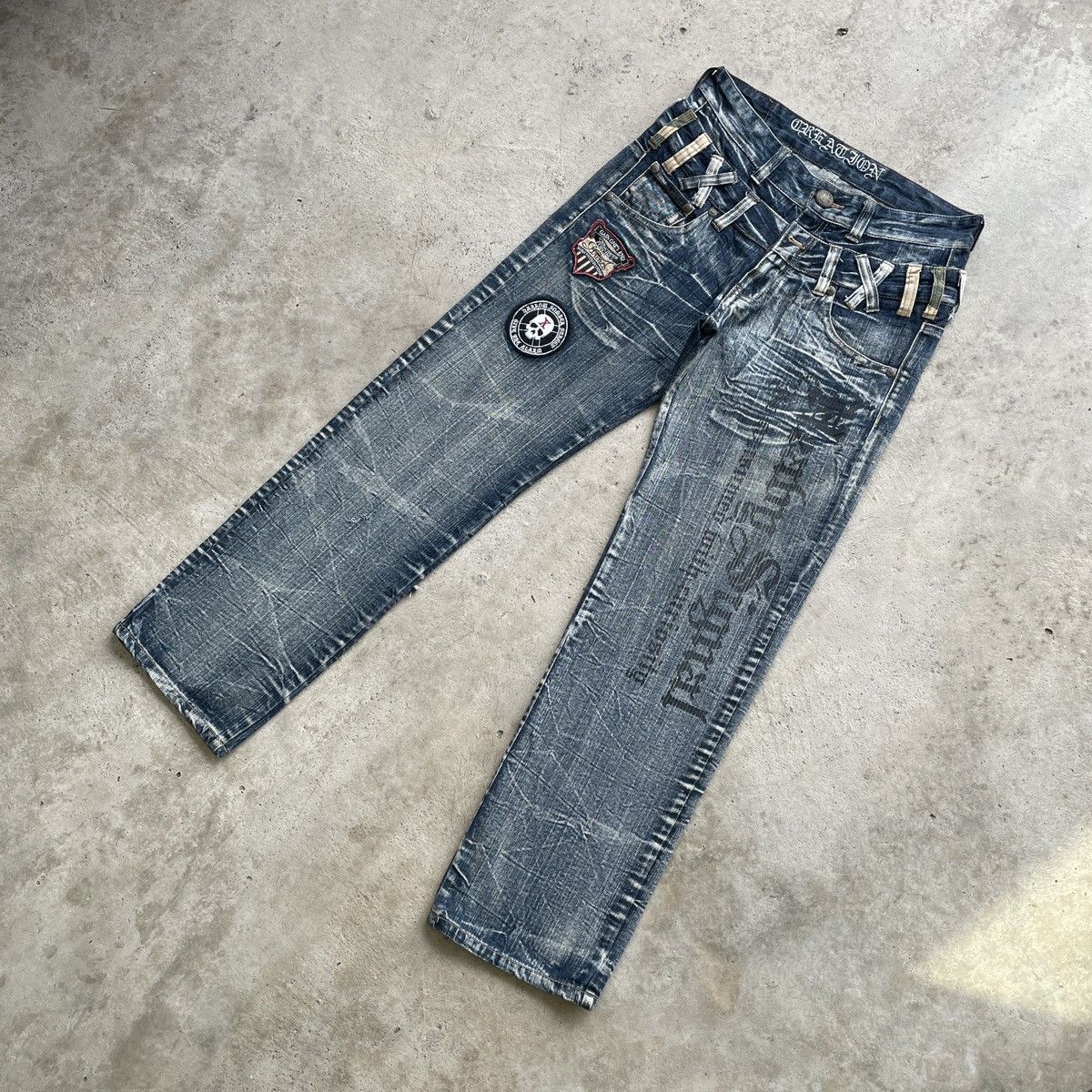 Japanese Brand Rare💥 Vintage Japanese Double Waist Jeans Patch Faded Pants Size US 31 - 2 Thumbnail