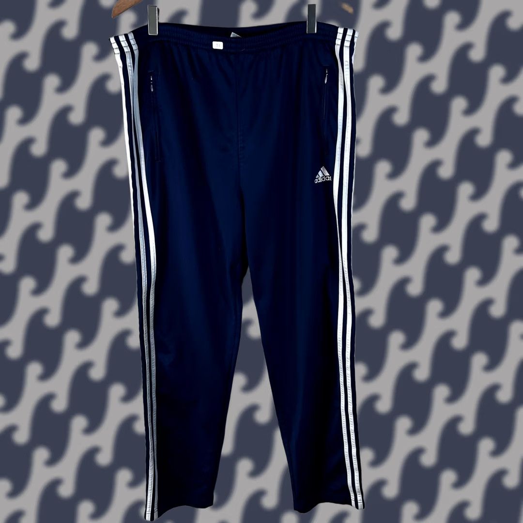 Adidas VINTAGE Adidas Tear Away Track Pants Mens Large Navy Blue White Stripe Snap Side Size US 33 - 1 Thumbnail