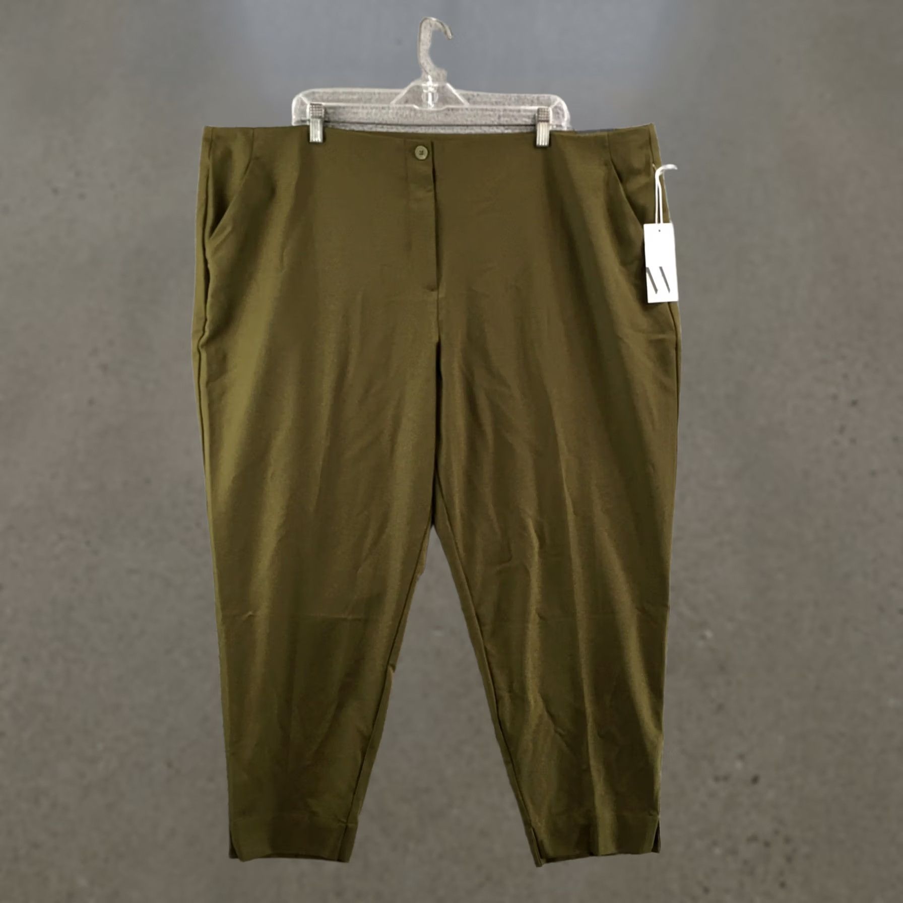 Worthington Worthington Pants Womens 24W Olive Green Straight Leg Ankle High Rise Zip Fly Size 42" / US 20 - 1 Thumbnail