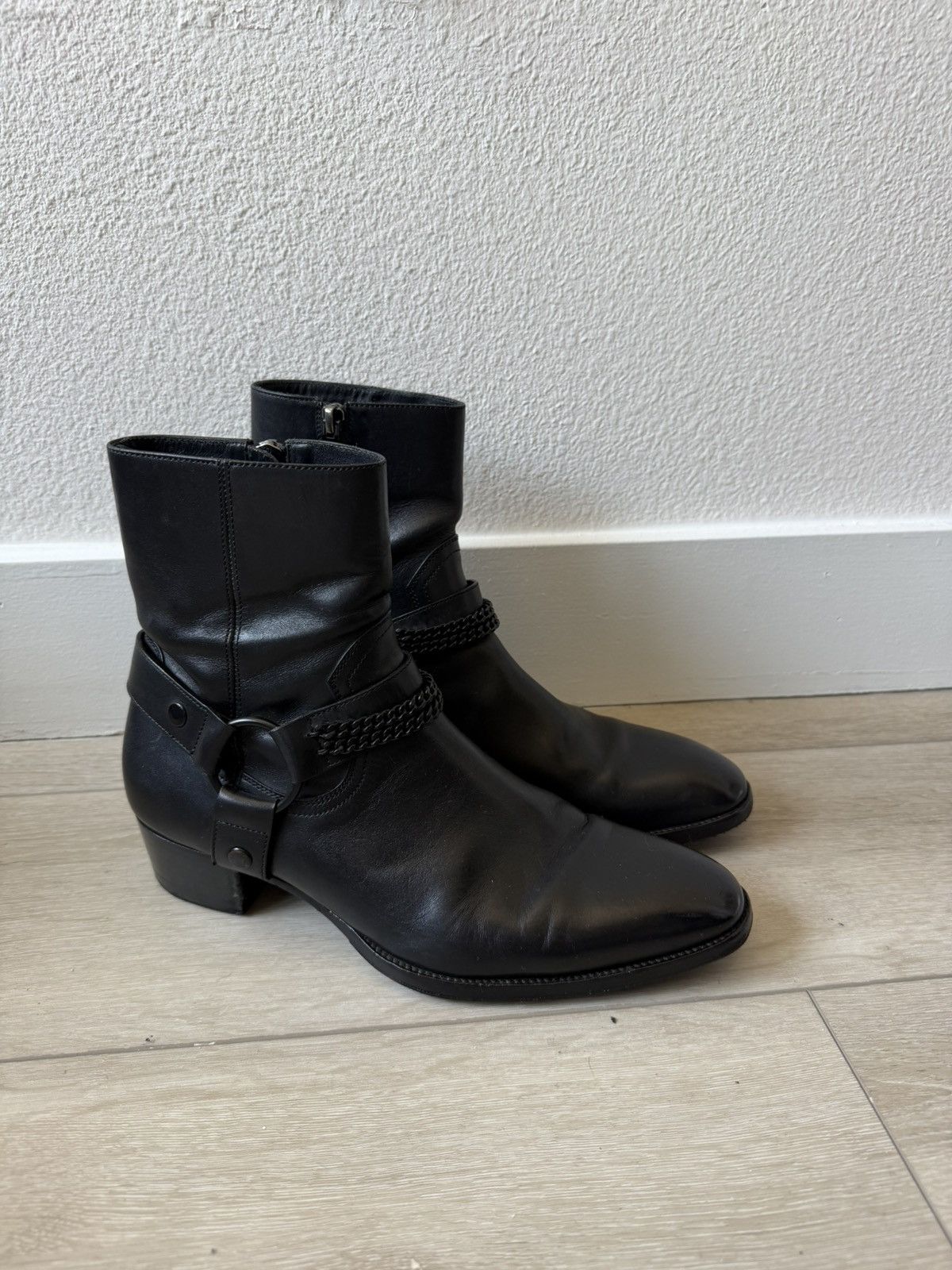 Saint Laurent Paris FW16 Black Chain Harness Leather Wyatt Boots