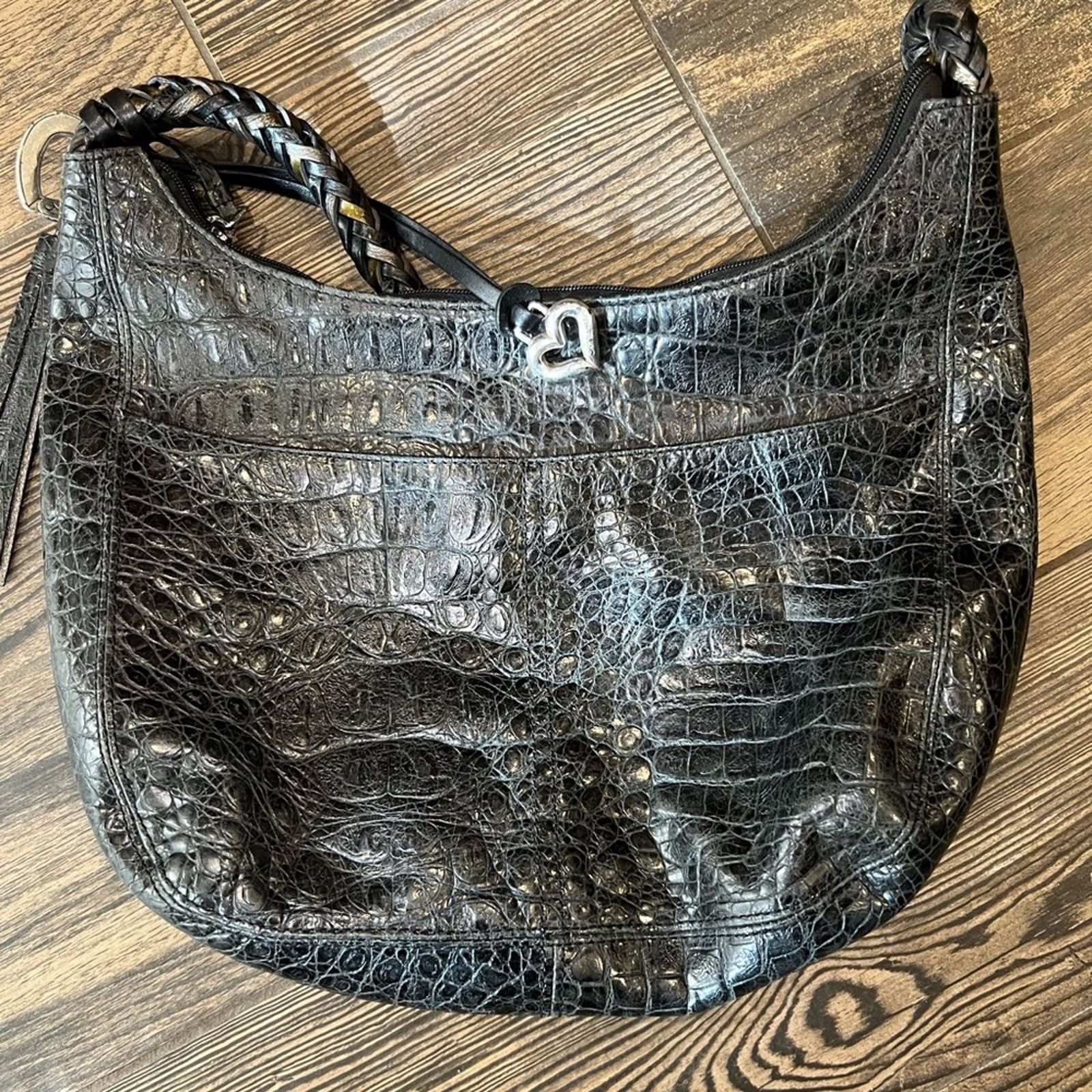 Brighton Brighton Embossed Black Leather Shoulder Bag Size ONE SIZE - 2 Thumbnail