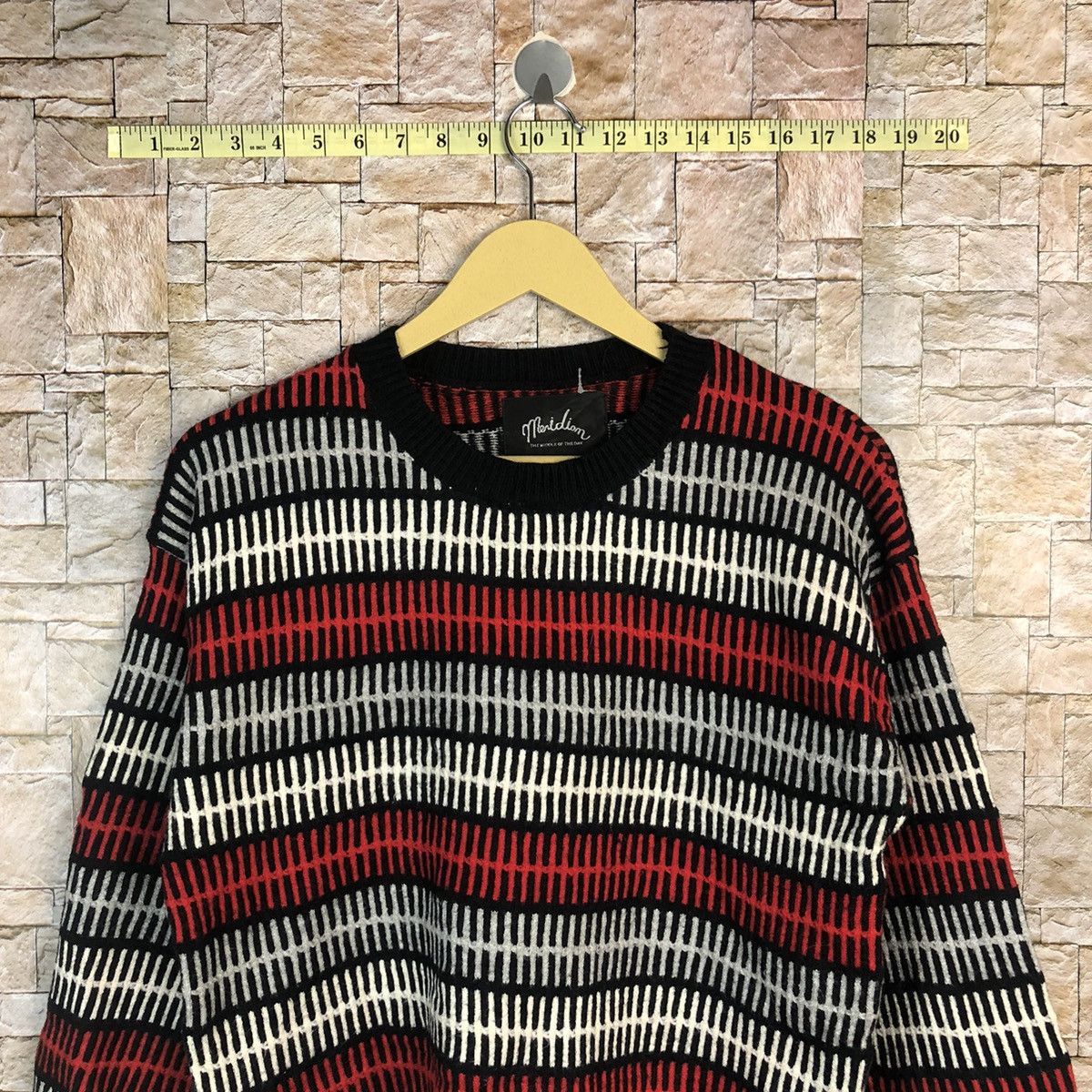 Homespun Knitwear × Japanese Brand × OVER THE STRiPES Merldiom Red stripe Knitwear sweatshirt #A772 Size S / US 4 / IT 40 - 2 Thumbnail