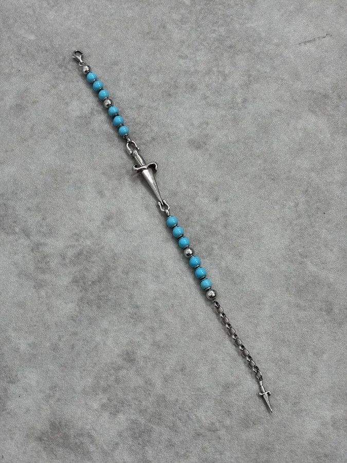Vintage 2000s Cesare Paciotti Dagger Light Blue Pearls Silver Bracelet Size ONE SIZE - 5 Thumbnail