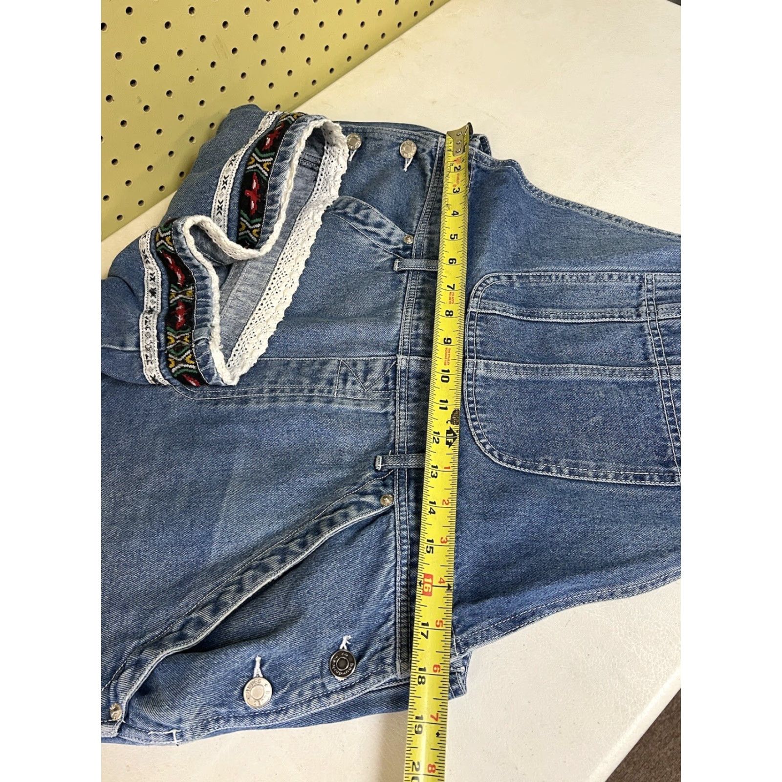 Denime VINTAGE BACCINI Overalls Shorts Denim Blue Sz L Womens Casual 90s Bohemian Farm Cowboy Pockets Button Denim Bib Overalls Shorts Women Size 36" / US 14 / IT 50 - 6 Thumbnail