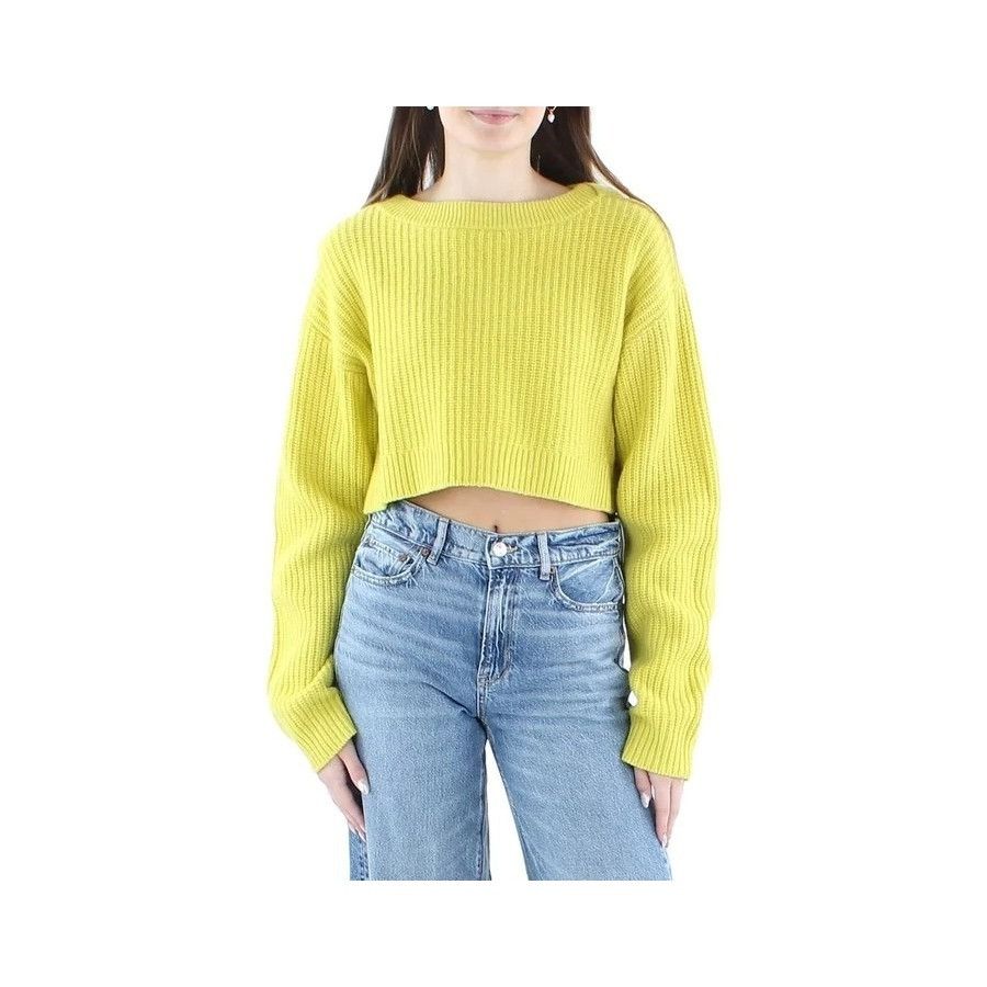 image of Redone $395 NWT Re/done Wool Cropped Boatneck Pullover Sweater Size S in Green, Women's