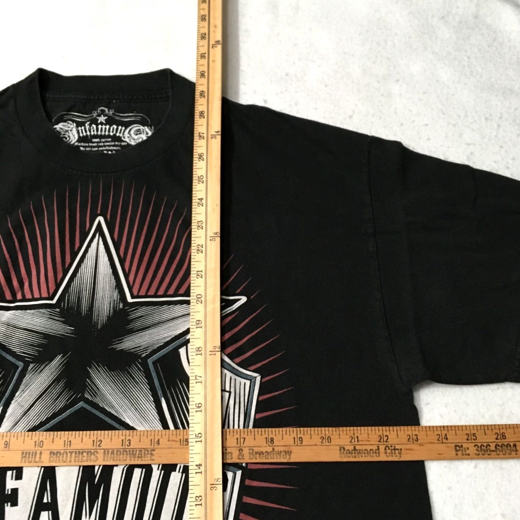 Vintage Infamous Mens T Shirt XL Black Short Sleeve Skate Star graphic artist design Size US XL / EU 56 / 4 - 3 Thumbnail