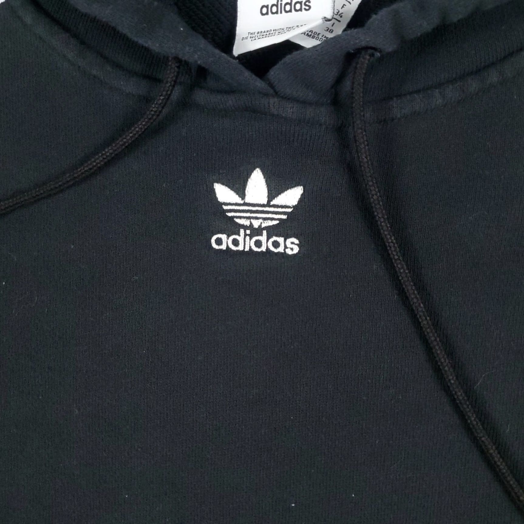 Adidas Adidas Hoodie Womens XS Black White Cropped Pullover Sweatshirt Cotton Blend Logo Size XS / US 0-2 / IT 36-38 - 2 Thumbnail