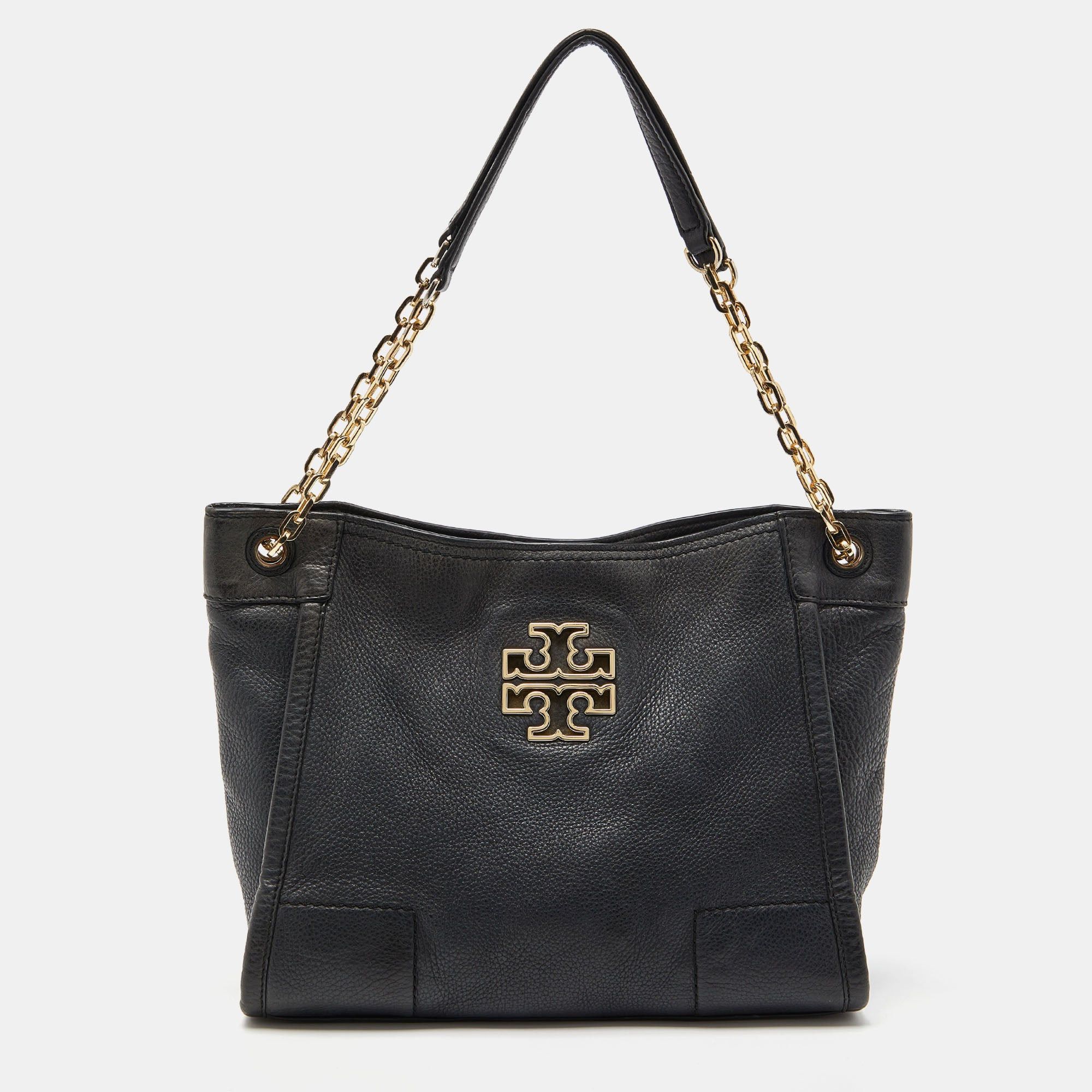 image of Tory Burch Black Leather Mcgraw Slouchy Tote, Women's
