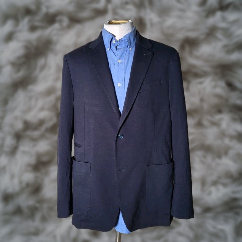 BUGATCHI BUGATCHI Blazer Jacket Single-Breasted Two-Button Knit Polyester Spandex Stretch / Notch Lapel / Regular Fit / Blue / XL / Men Size US XL / EU 56 / 4 - 1 Thumbnail