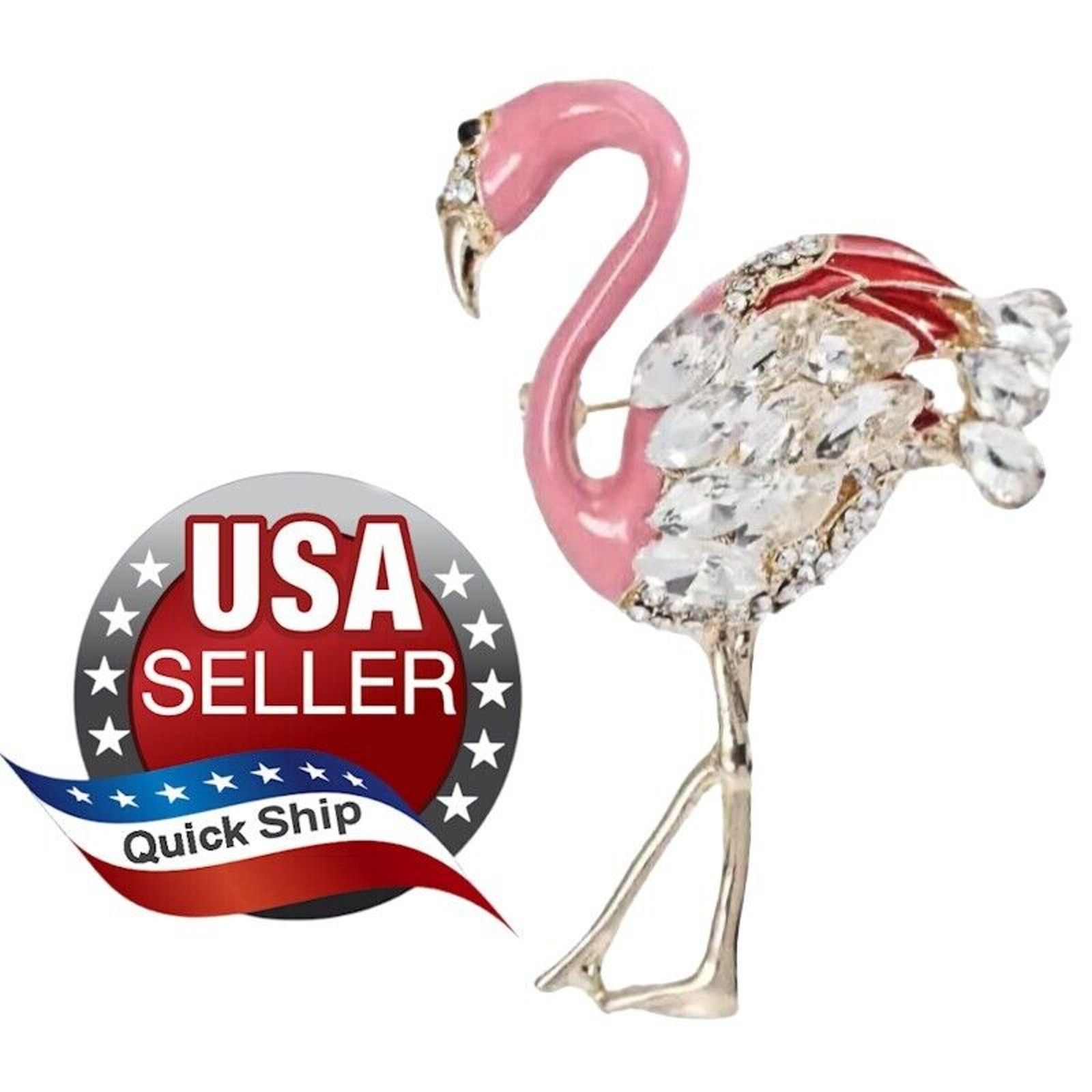 Other Pink Flamingo Brooch • Red & Pink Enamel • Rhinestones Size ONE SIZE - 1 Thumbnail