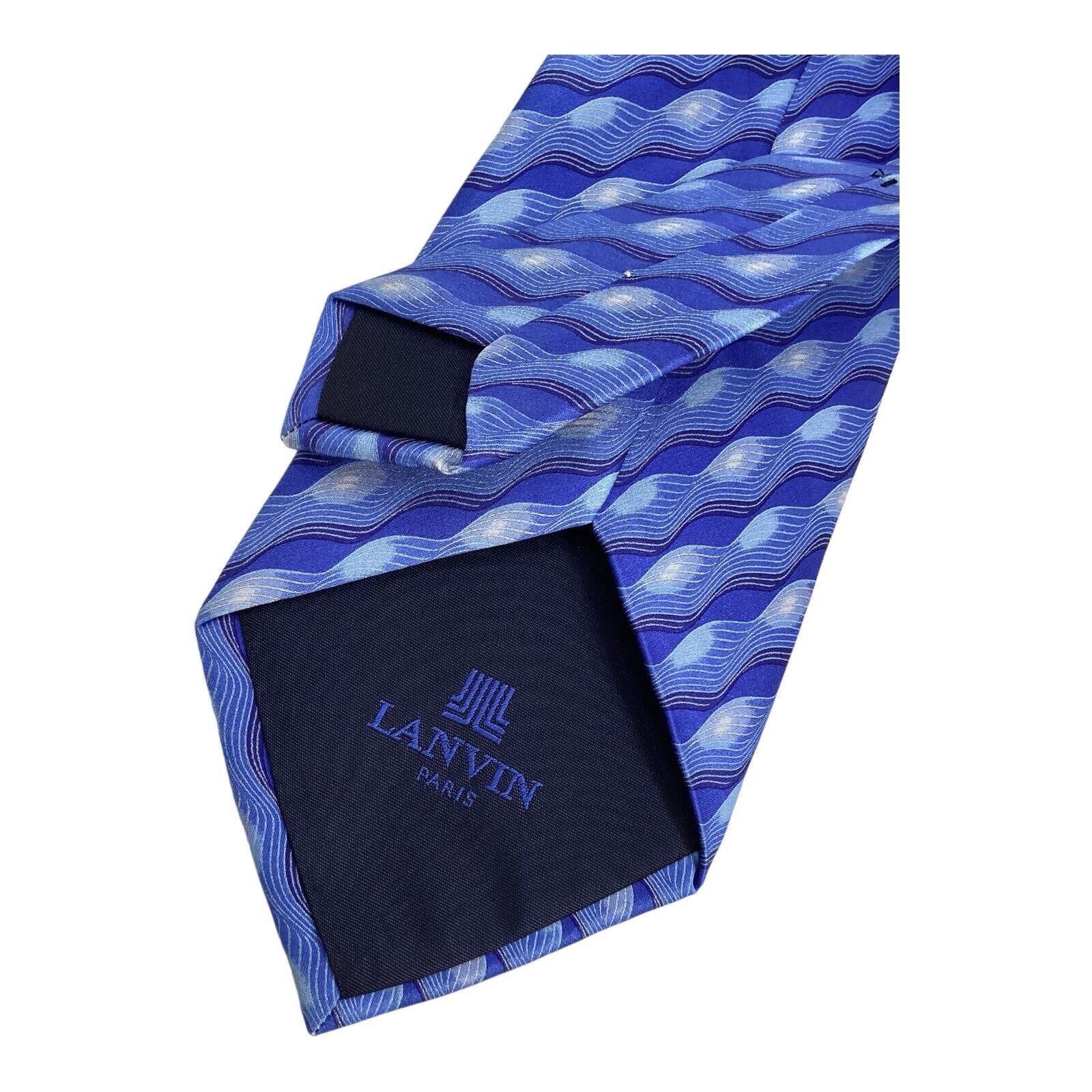 Lanvin LANVIN PARIS Blue Geometric Luxury Designer Silk Tie France Size ONE SIZE - 4 Thumbnail