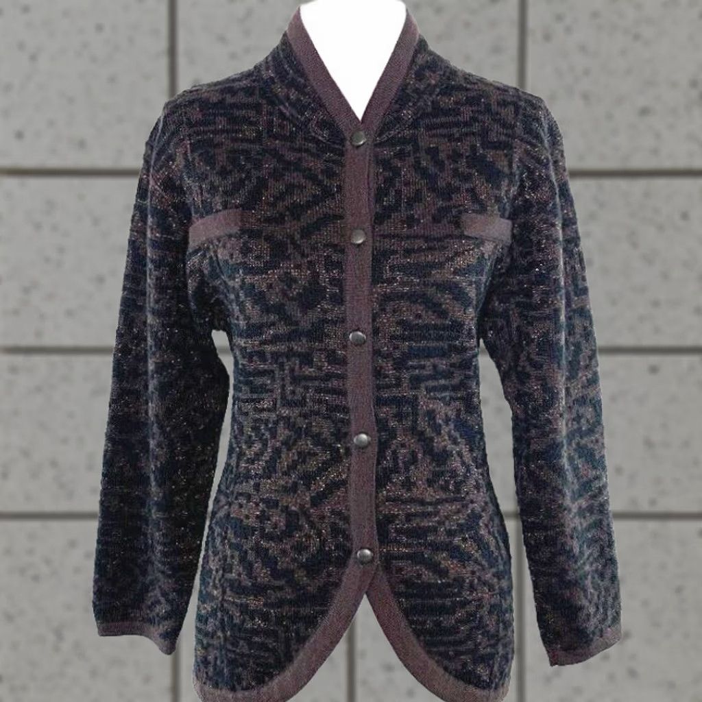 Jaeger JAEGER Womens Sweater S Button Front Metallic Sparkly Wool Blend Cardigan Size S / US 4 / IT 40 - 1 Thumbnail