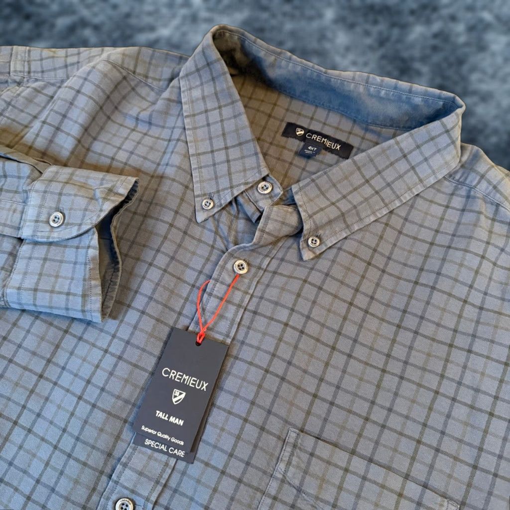 Cremieux Cremieux Blue Grey Grid Button-Down Shirt 100% Cotton Long Sleeve Mens 4XT NWT Size US XXL / EU 58 / 5 - 1 Thumbnail