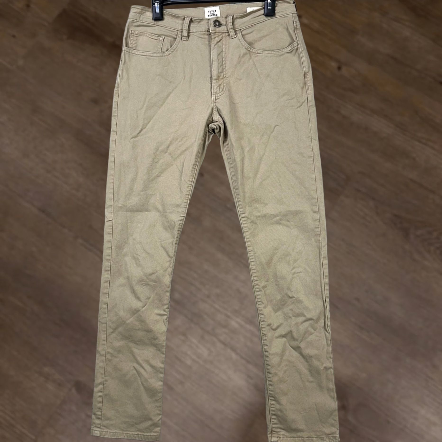 Flint And Tinder VINTAGE Flint Tinder Mens Slim Fit Pants 31X32 Tan Khaki Chino Straight Stretch 5-Pocket Size US 31 - 1 Thumbnail