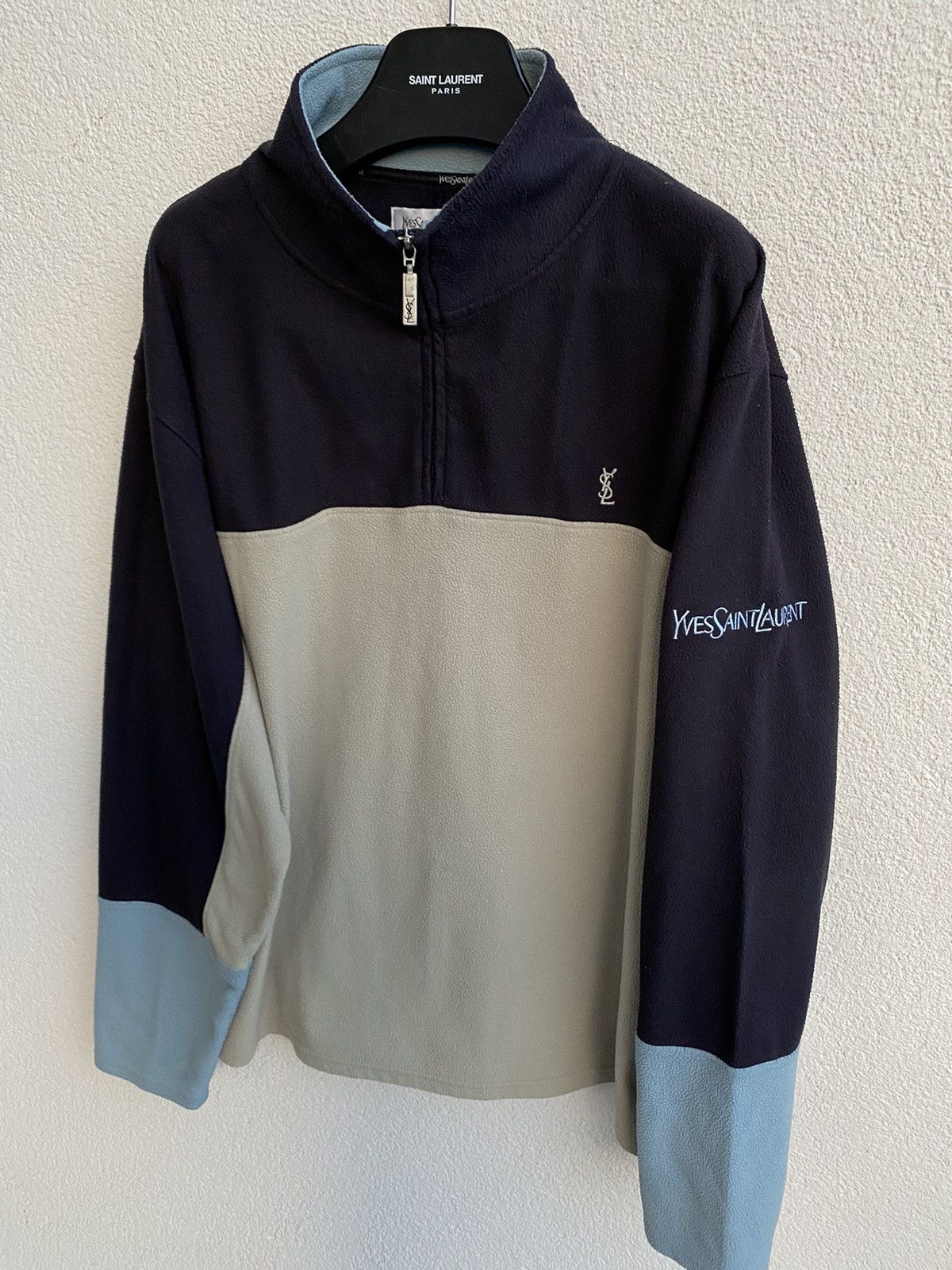 Yves Saint Laurent Fleece YSL Sweatshirt 1/4 Quarter Zip Beige Vintage Sweater Size US L / EU 52-54 / 3 - 14 Thumbnail