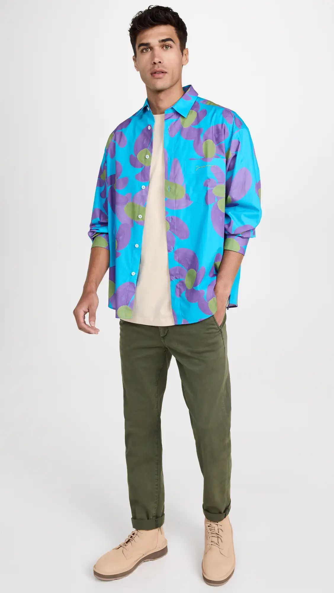 Jacquemus Blue Simon Floral Embroidered Logo Shirt Size US S / EU 44-46 / 1 - 5 Thumbnail