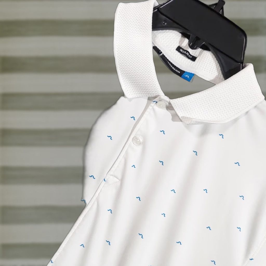 J.Lindeberg Liam TX Jersey Polo Shirt Mens Large White Reg Fit Golf Print