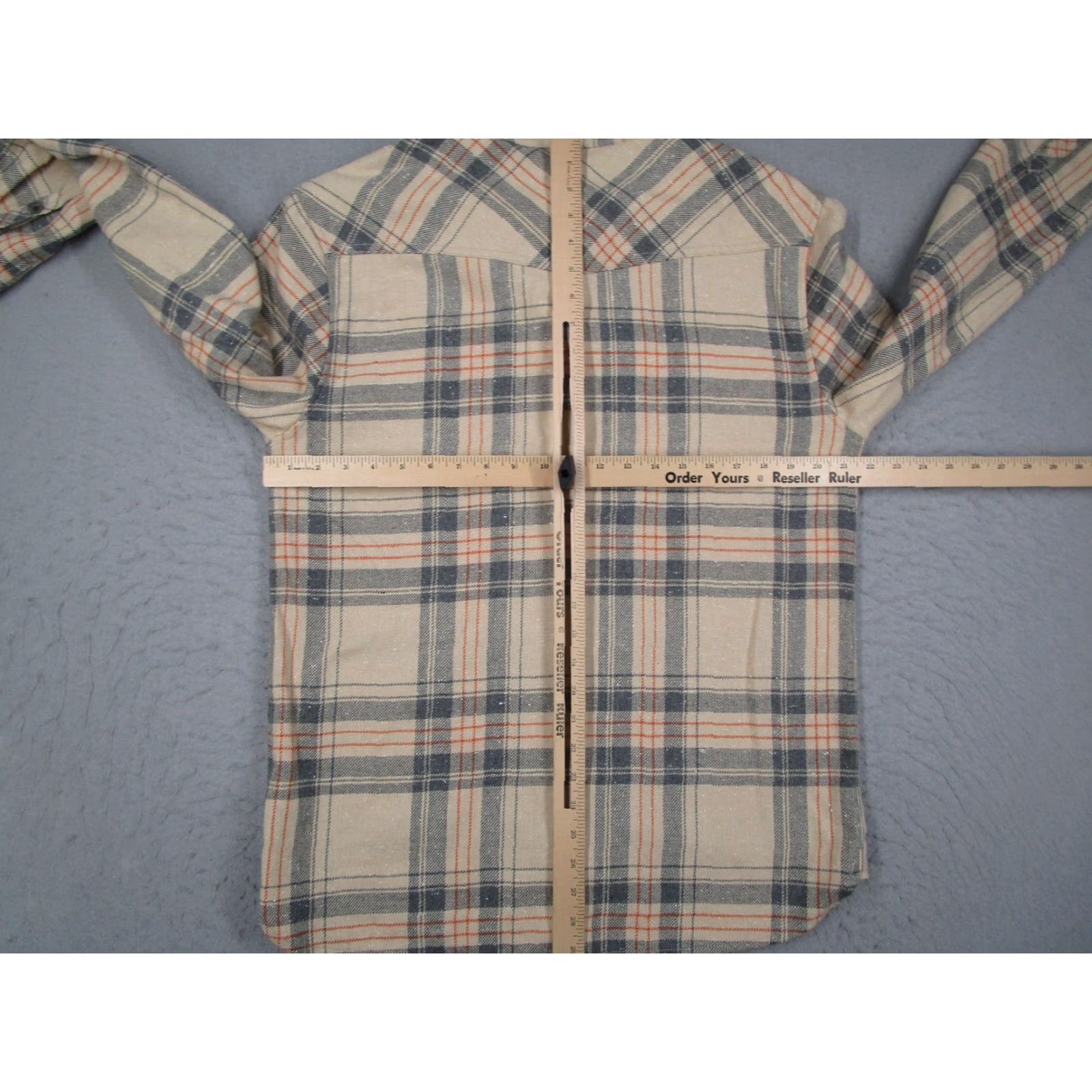 Levis Shirt Mens Large Beige Gray Orange Plaid Wool Blend Button Front Flannel