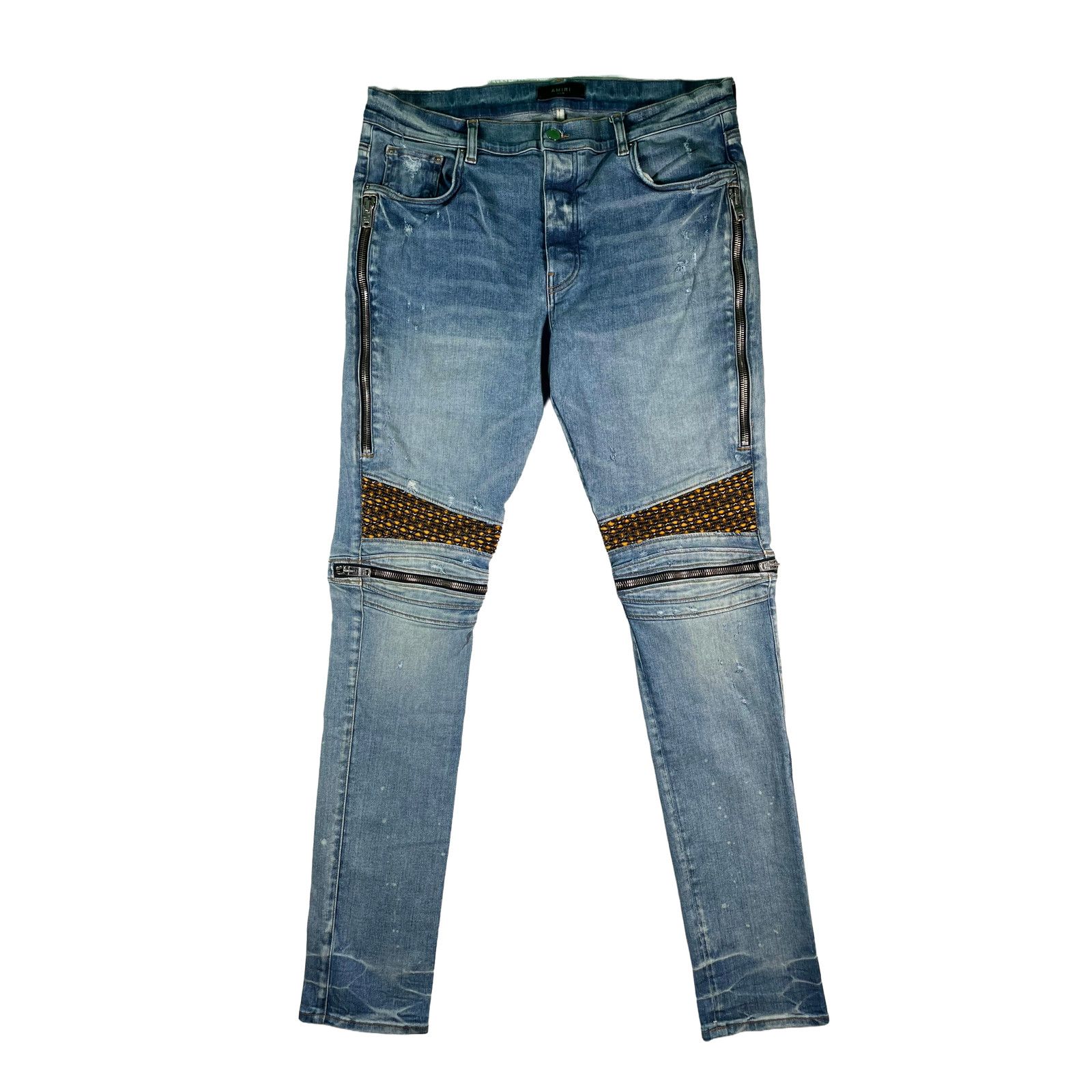 Amiri Amiri Mx2 Plaid Patch Light Wash, Yellow & Brown Jeans Size US 38 / EU 54 - 1 Thumbnail