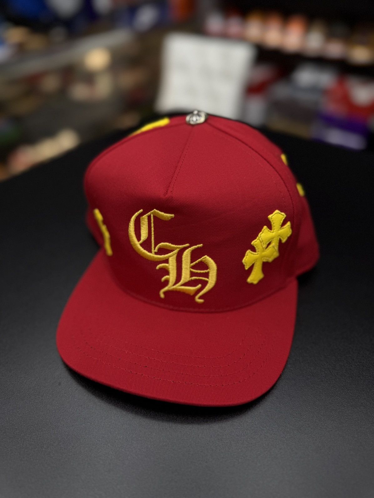 Chrome Hearts Chrome Hearts Red/Yellow Leather Cross Logo SnapBack New Size ONE SIZE - 3 Thumbnail